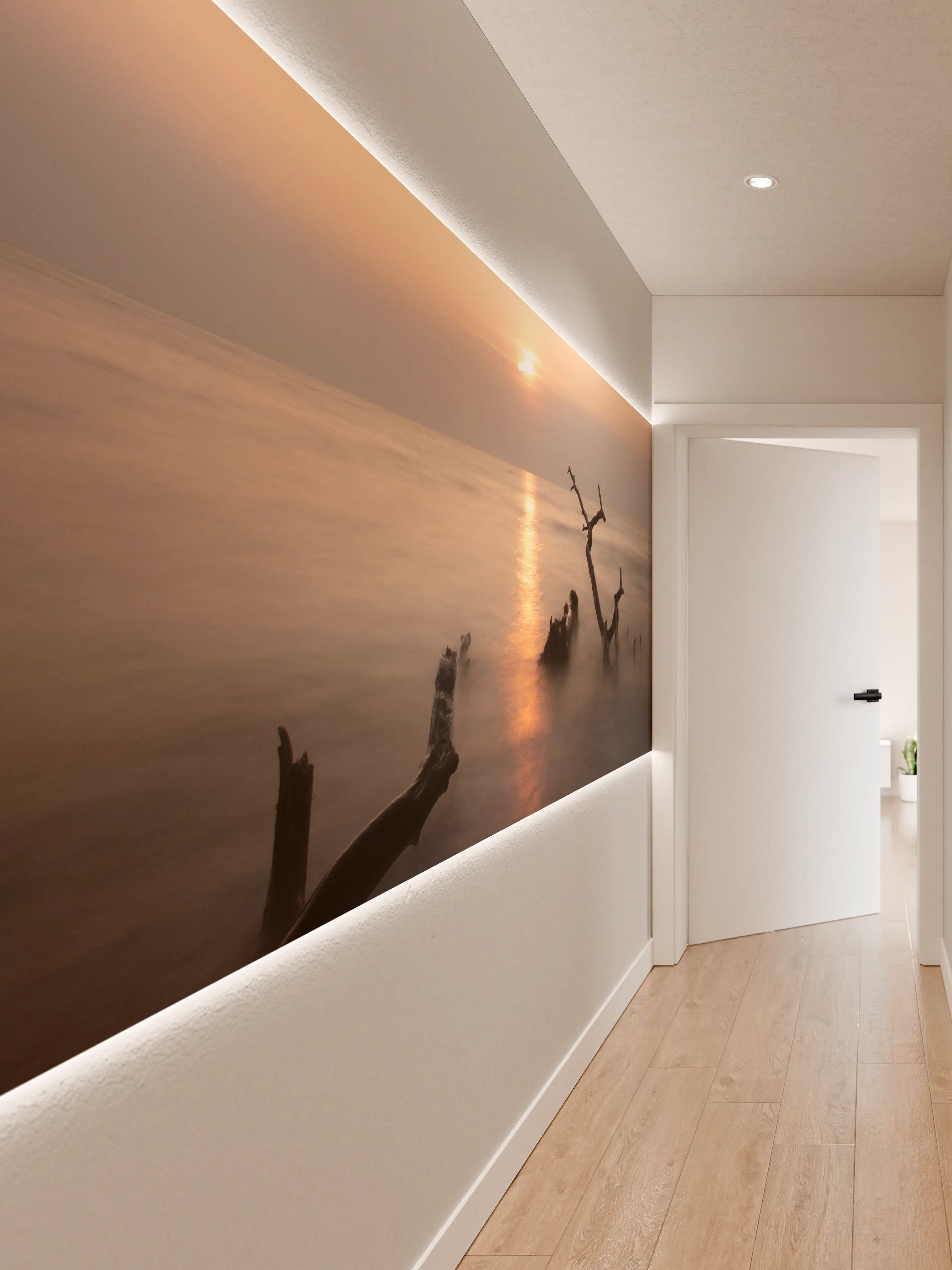 Wandverkleidung Flur - Sanfter Sonnenuntergang am Meer