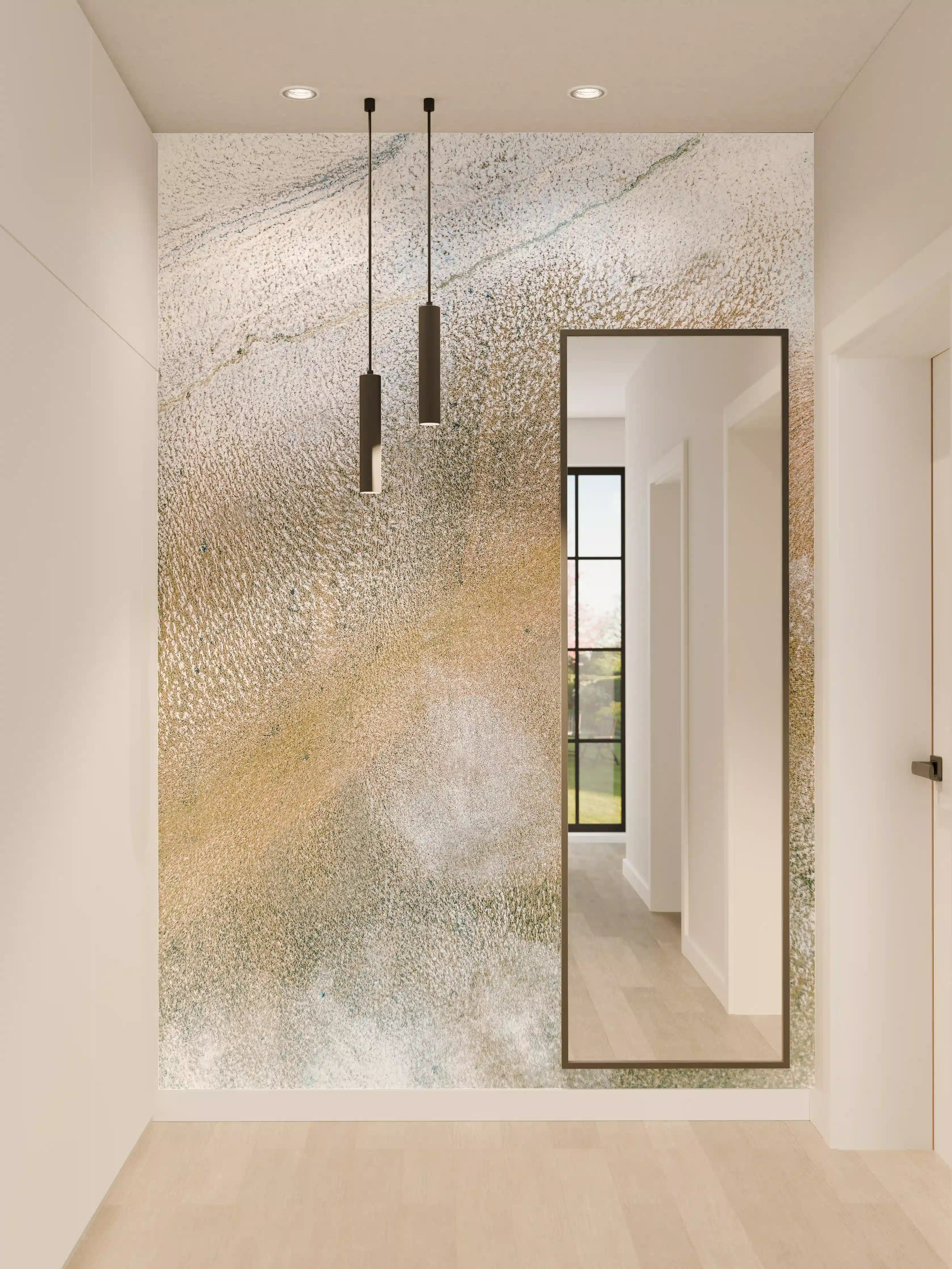 Wandverkleidung Flur - Sanfter Wasser- und Sandhintergrund mit eleganten Farbnuancen