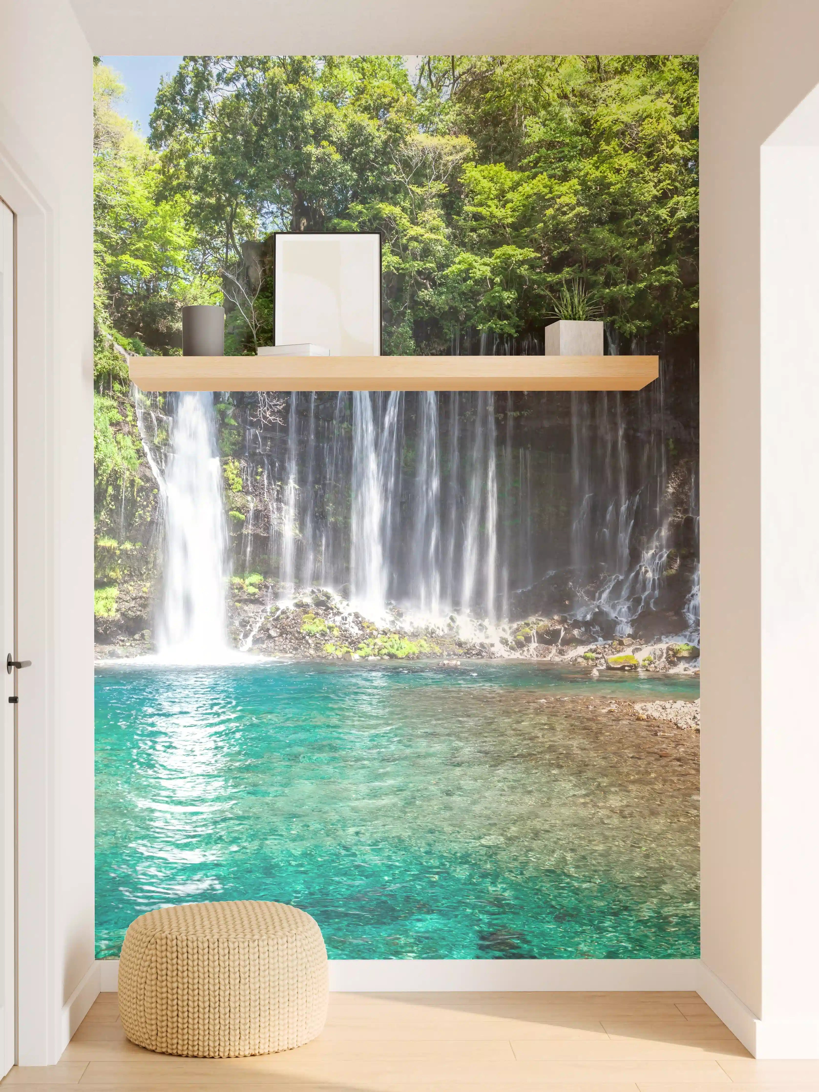 Wandverkleidung Flur - Sanfter Wasserfall im Grau-Grün