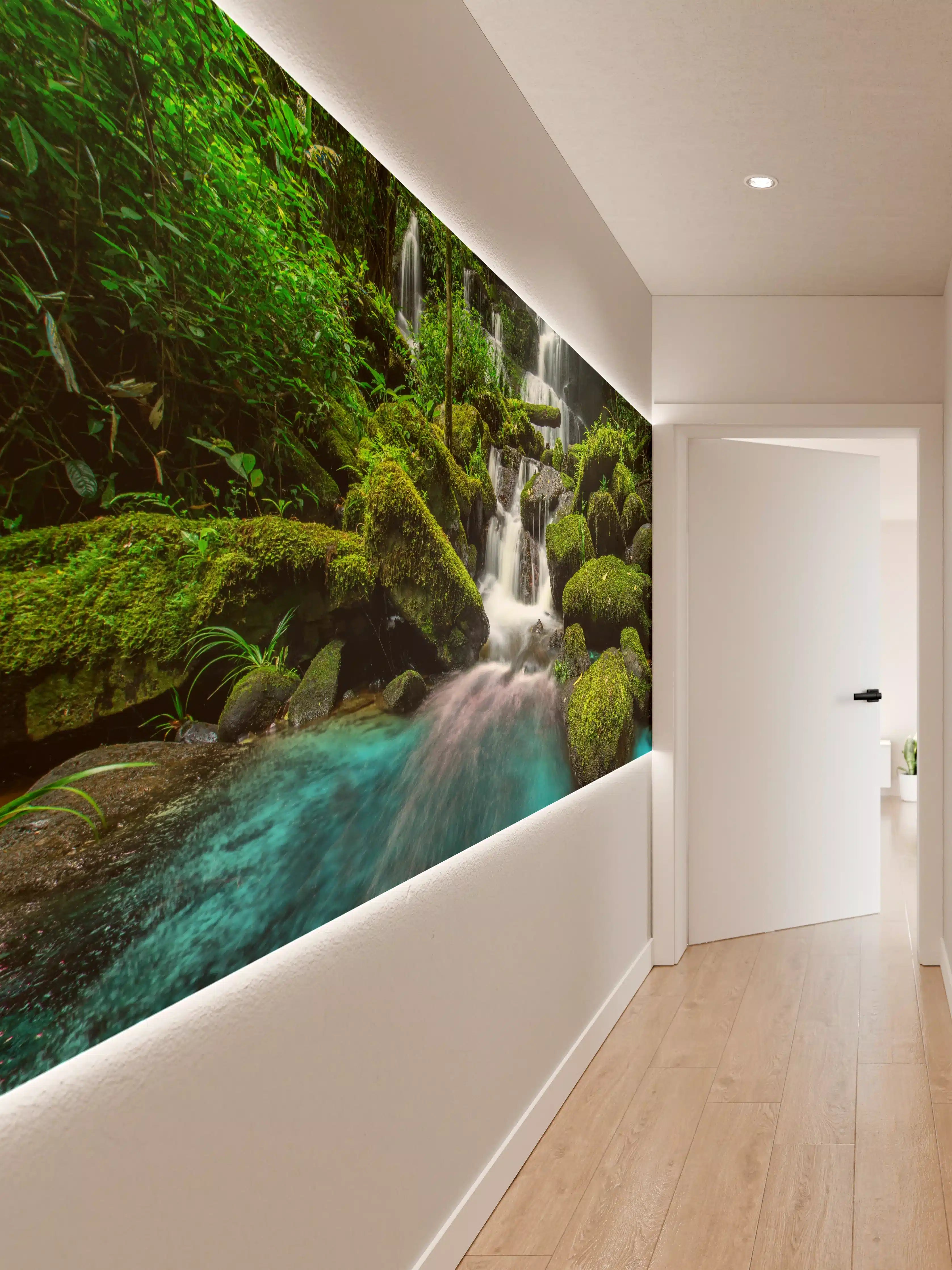 Wandverkleidung Flur - Sanfter Wasserfall im grauen Dschungel