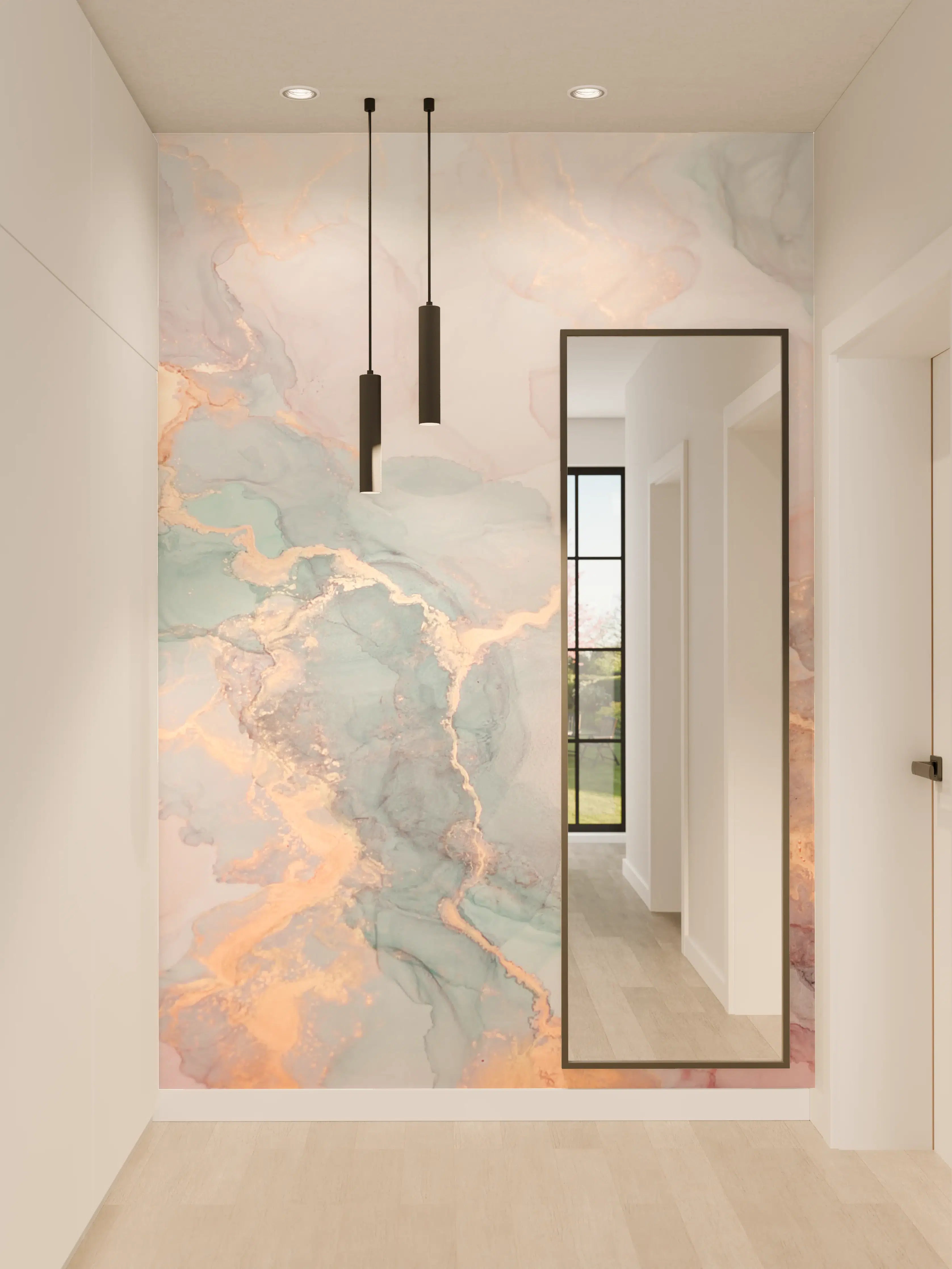 Wandverkleidung Flur - Sanfter Wasserfarben-Kunstwerk