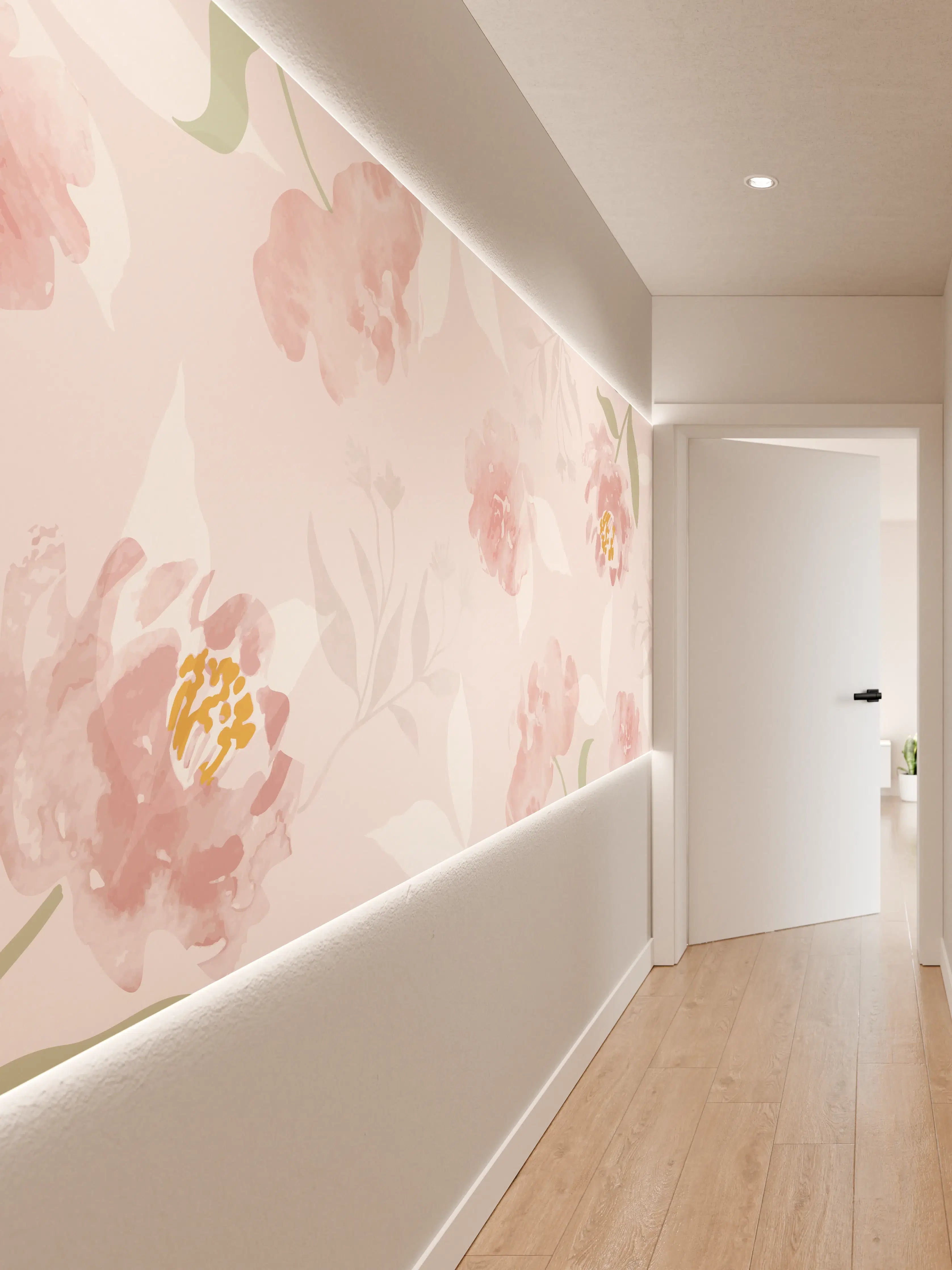 Wandverkleidung Flur - Sanftes Rosa Blumenmuster Design