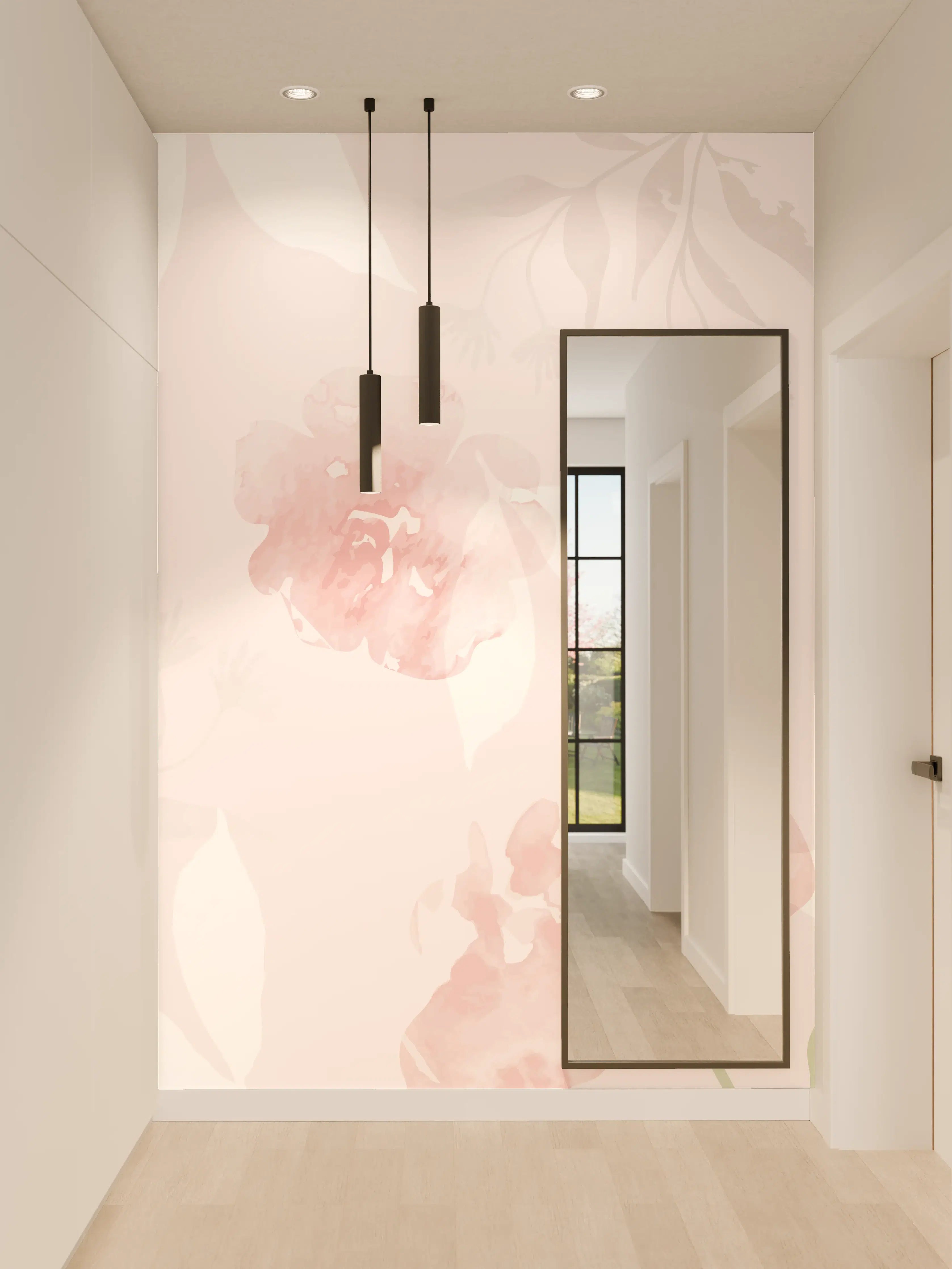 Wandverkleidung Flur - Sanftes Rosa Blumenmuster Design