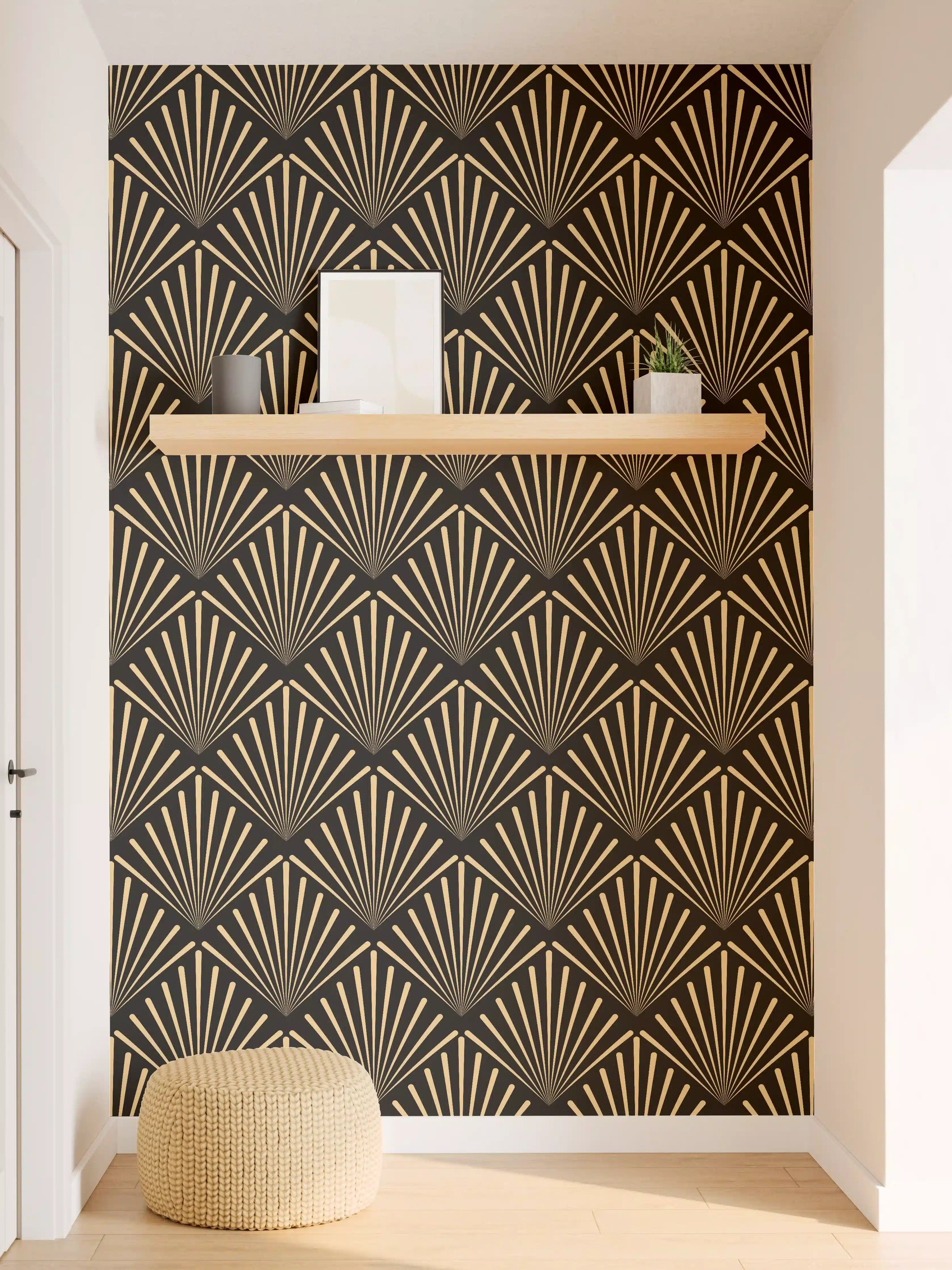 Wandverkleidung Flur - Schlichtes Geometrisches Muster in Gold und Grautönen