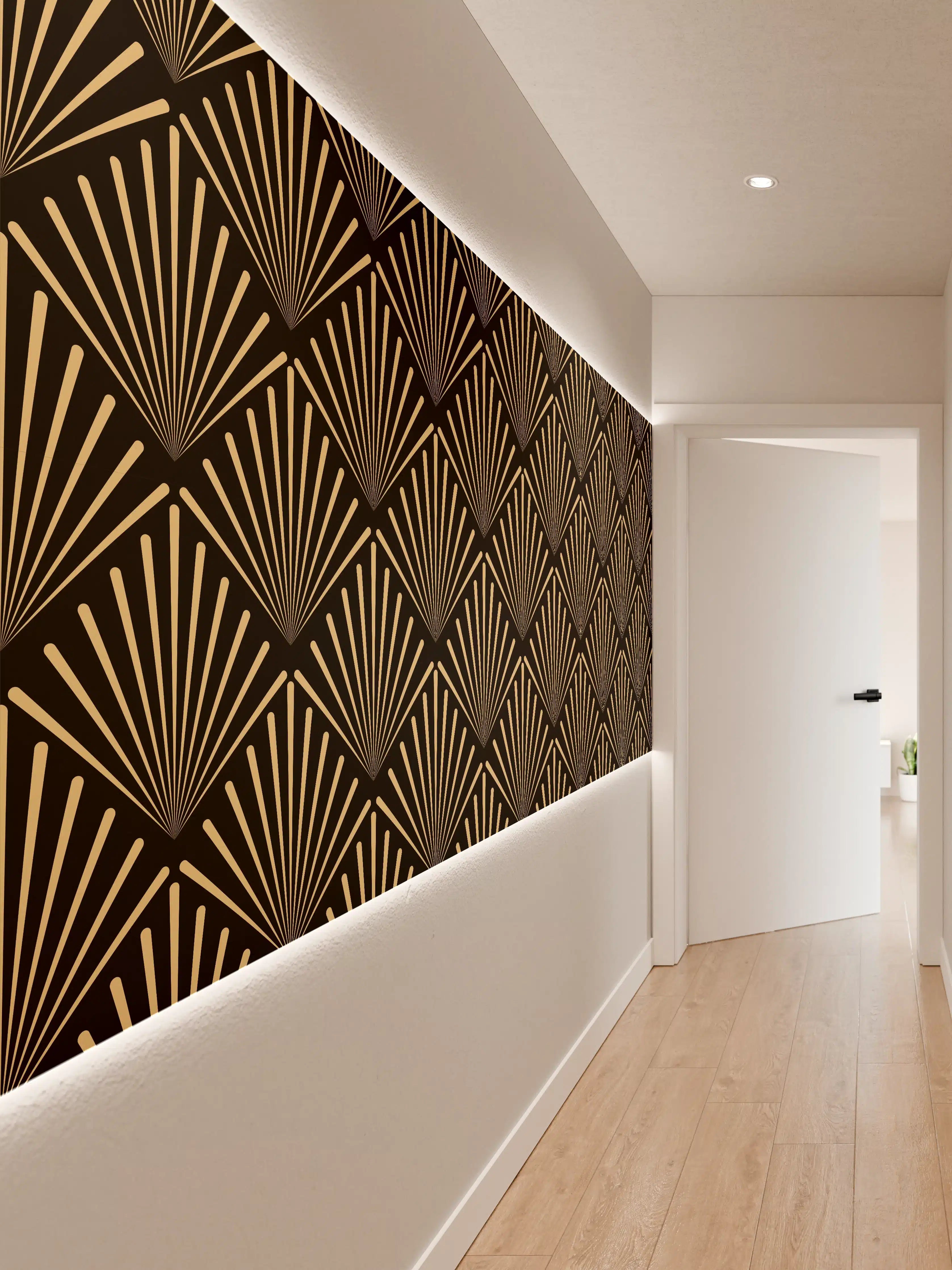 Wandverkleidung Flur - Schlichtes Geometrisches Muster in Gold und Grautönen