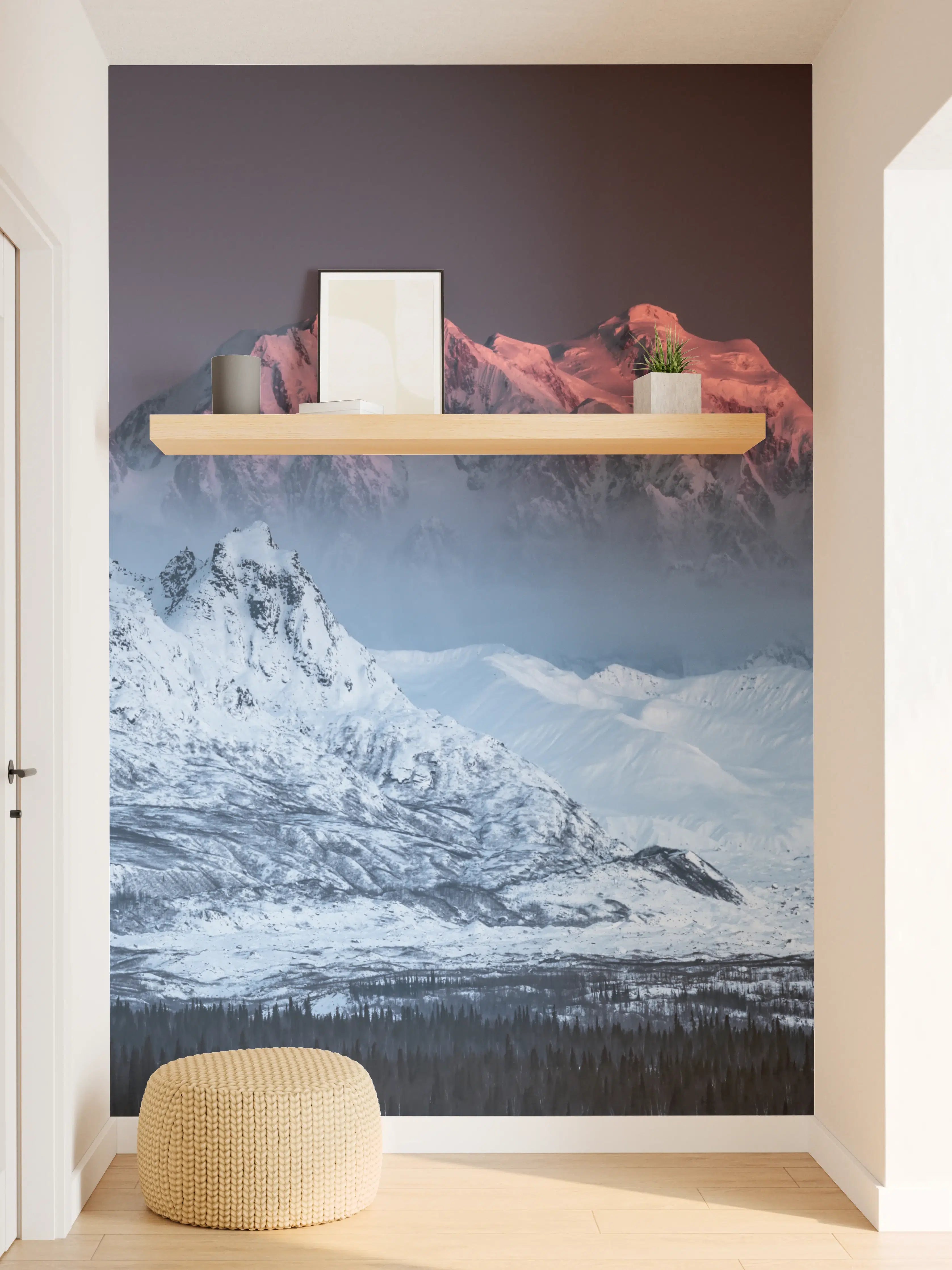 Wandverkleidung Flur - Schneebedeckte Berge bei Sonnenuntergang