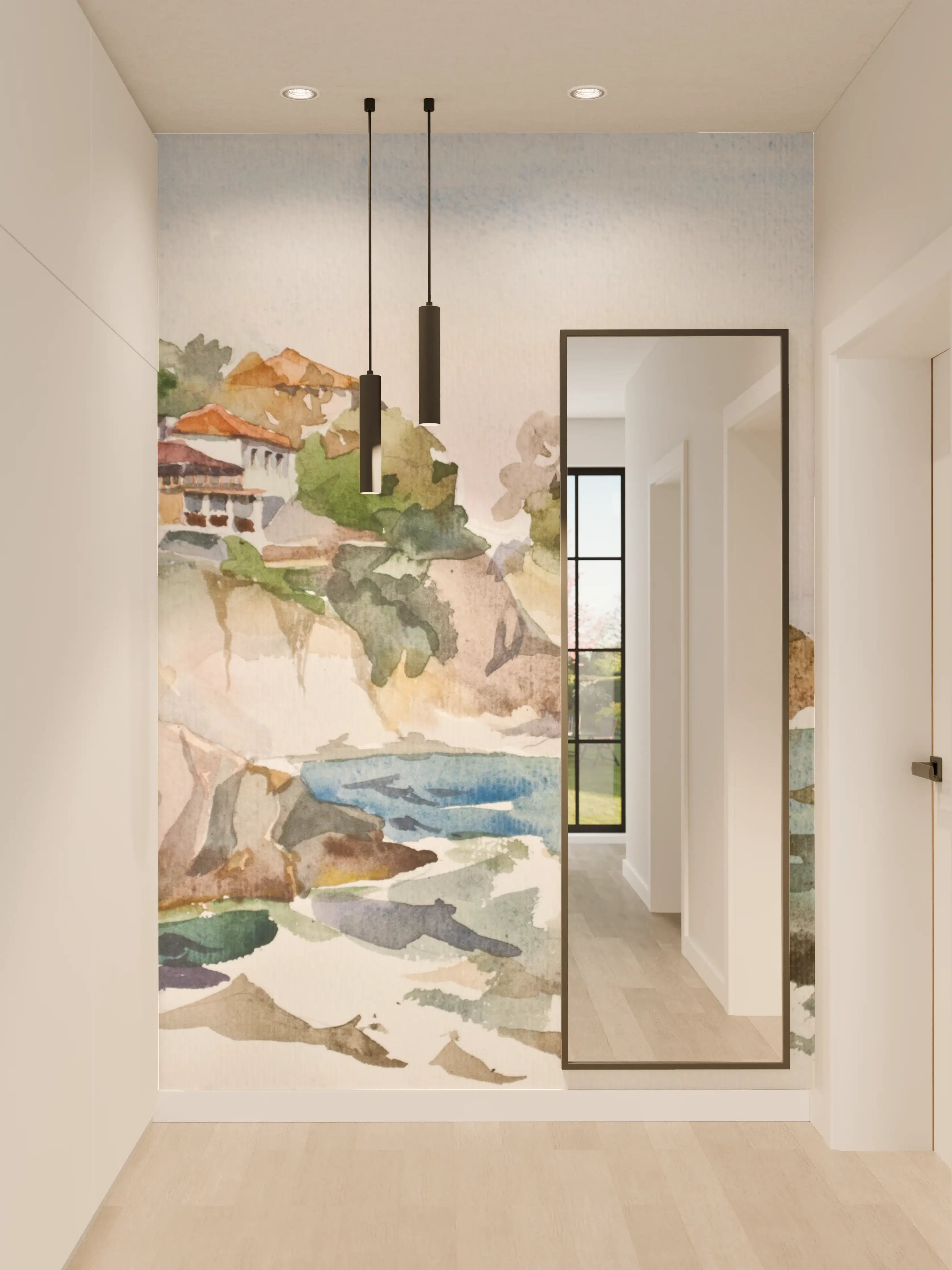 Wandverkleidung Flur - Schöne Küstenlandschaft in Aquarell