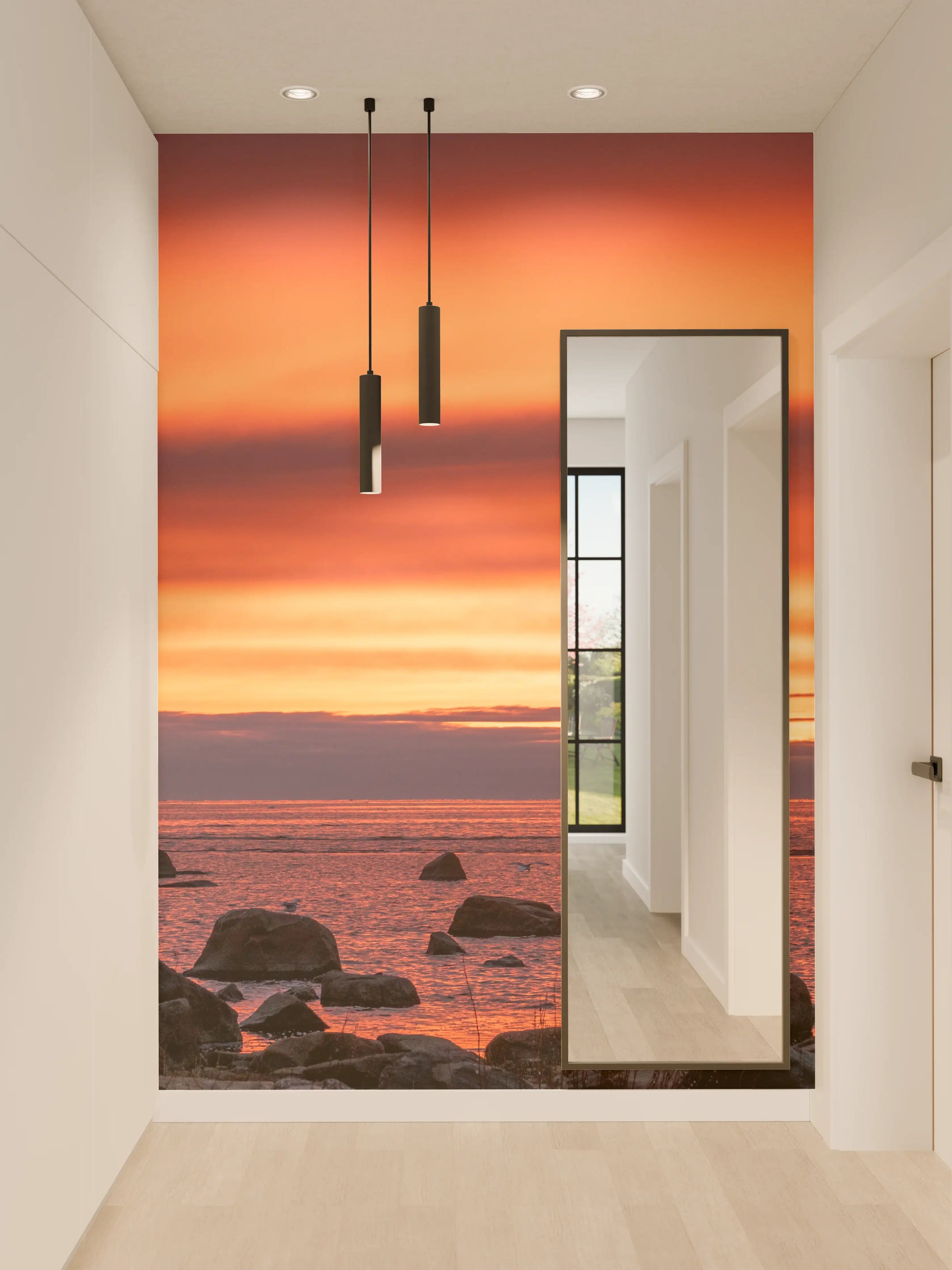 Wandverkleidung Flur - Schöner Sonnenuntergang am Meer
