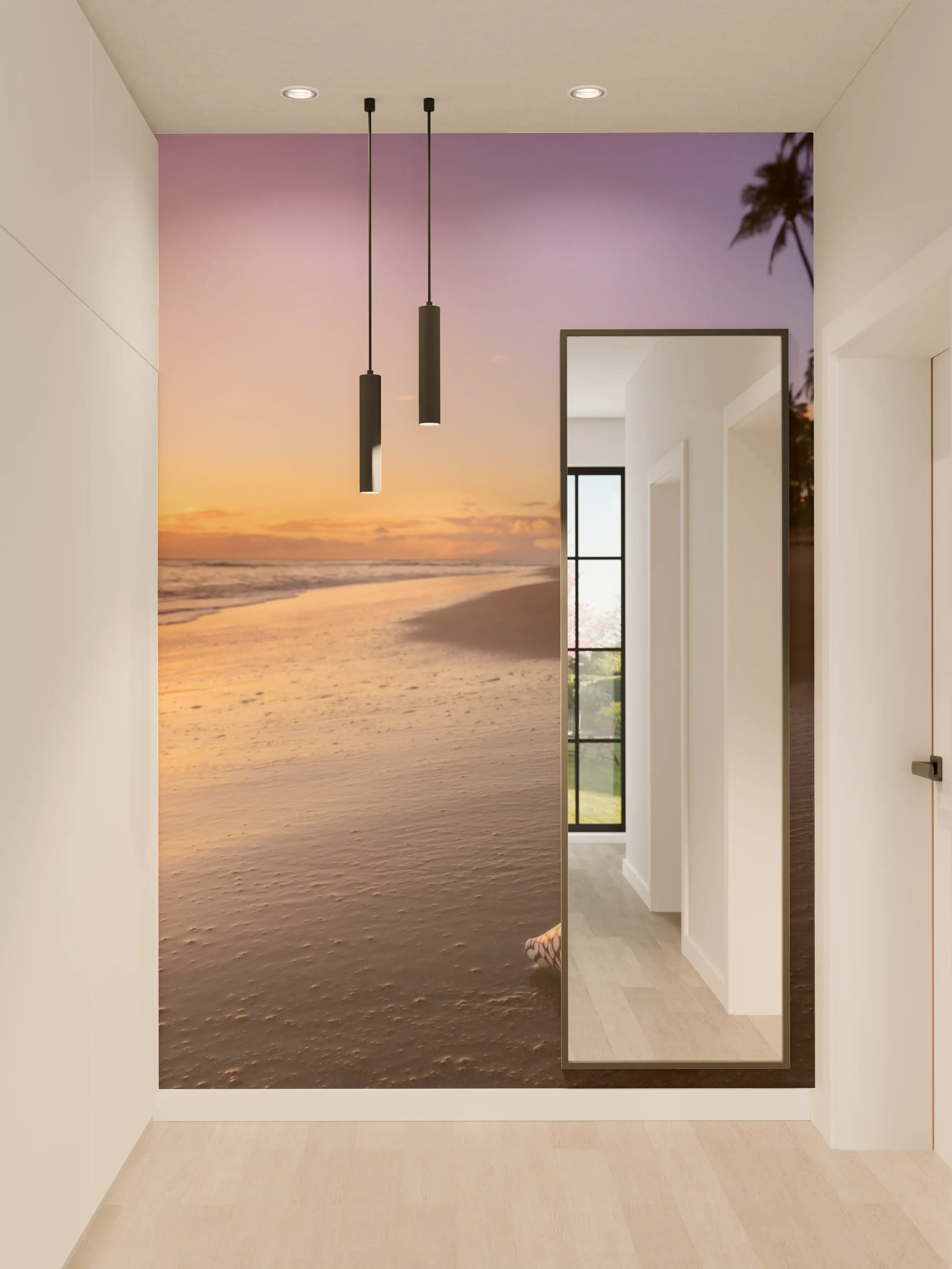 Wandverkleidung Flur - Schöner Sonnenuntergang am Strand von Hawaii