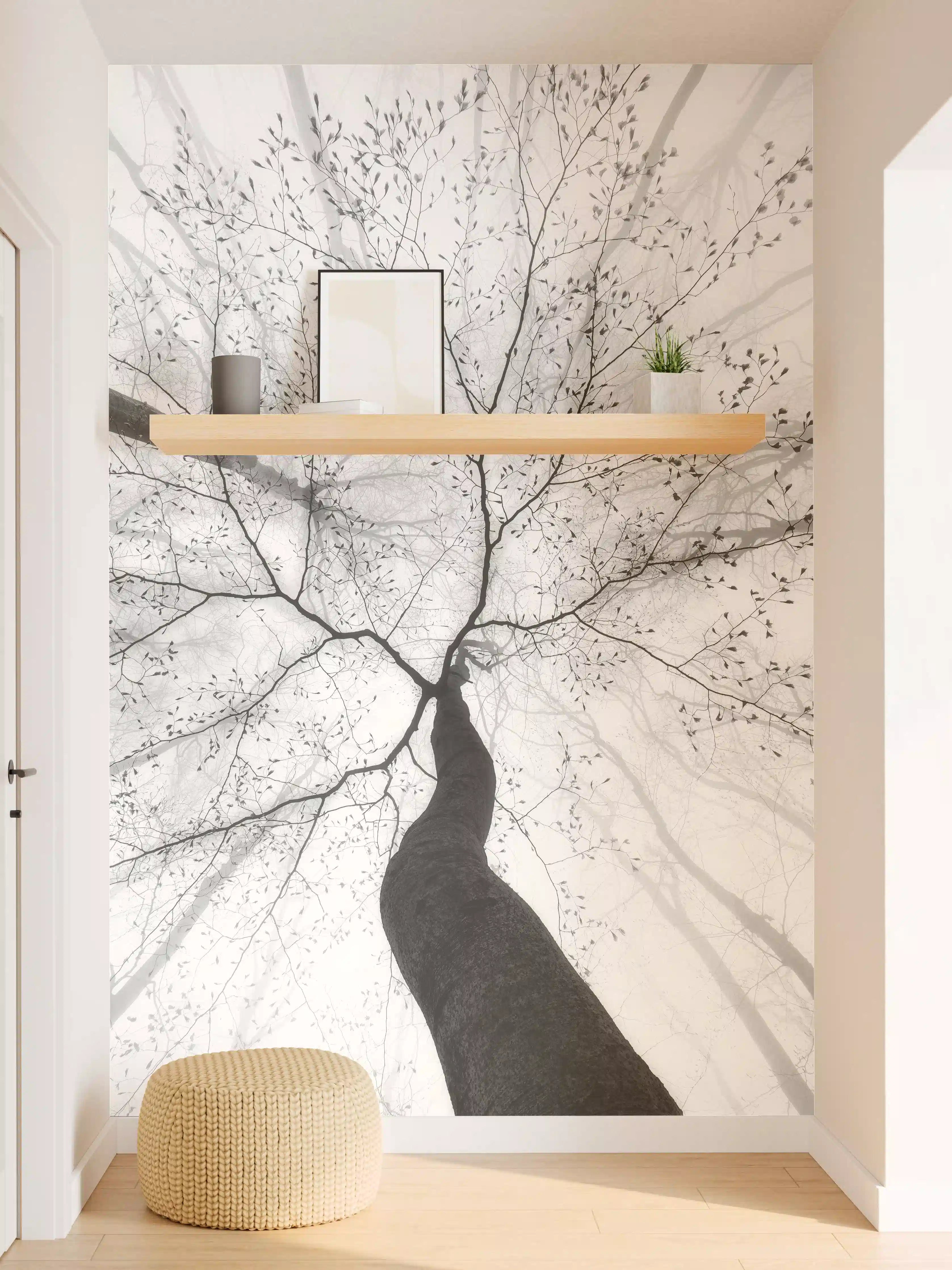 Wandverkleidung Flur - Schönes Baum-Motiv in Schwarz-Weiß