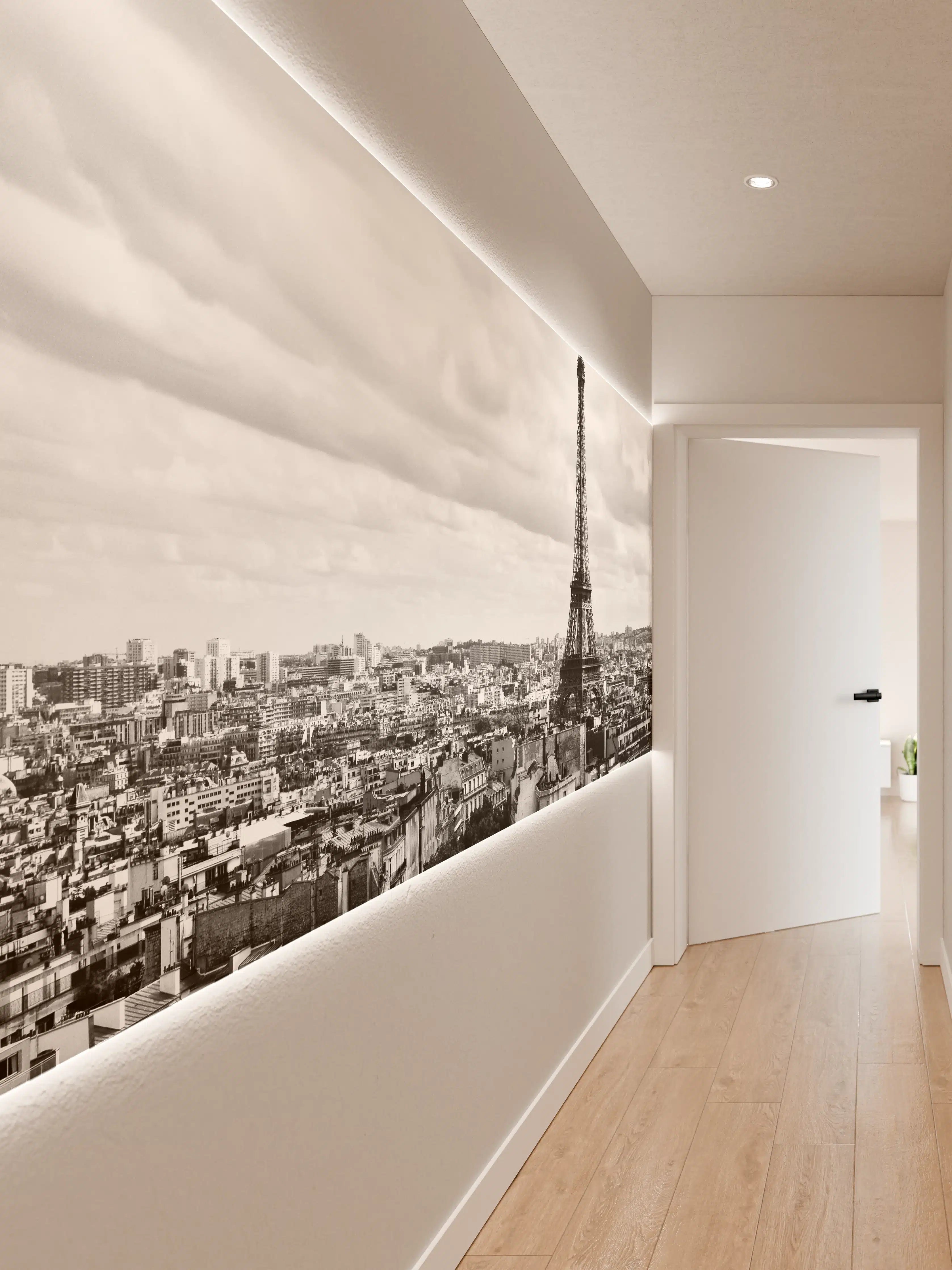 Wandverkleidung Flur - Schwarz-Weiß-Bild des Eiffelturms in Paris