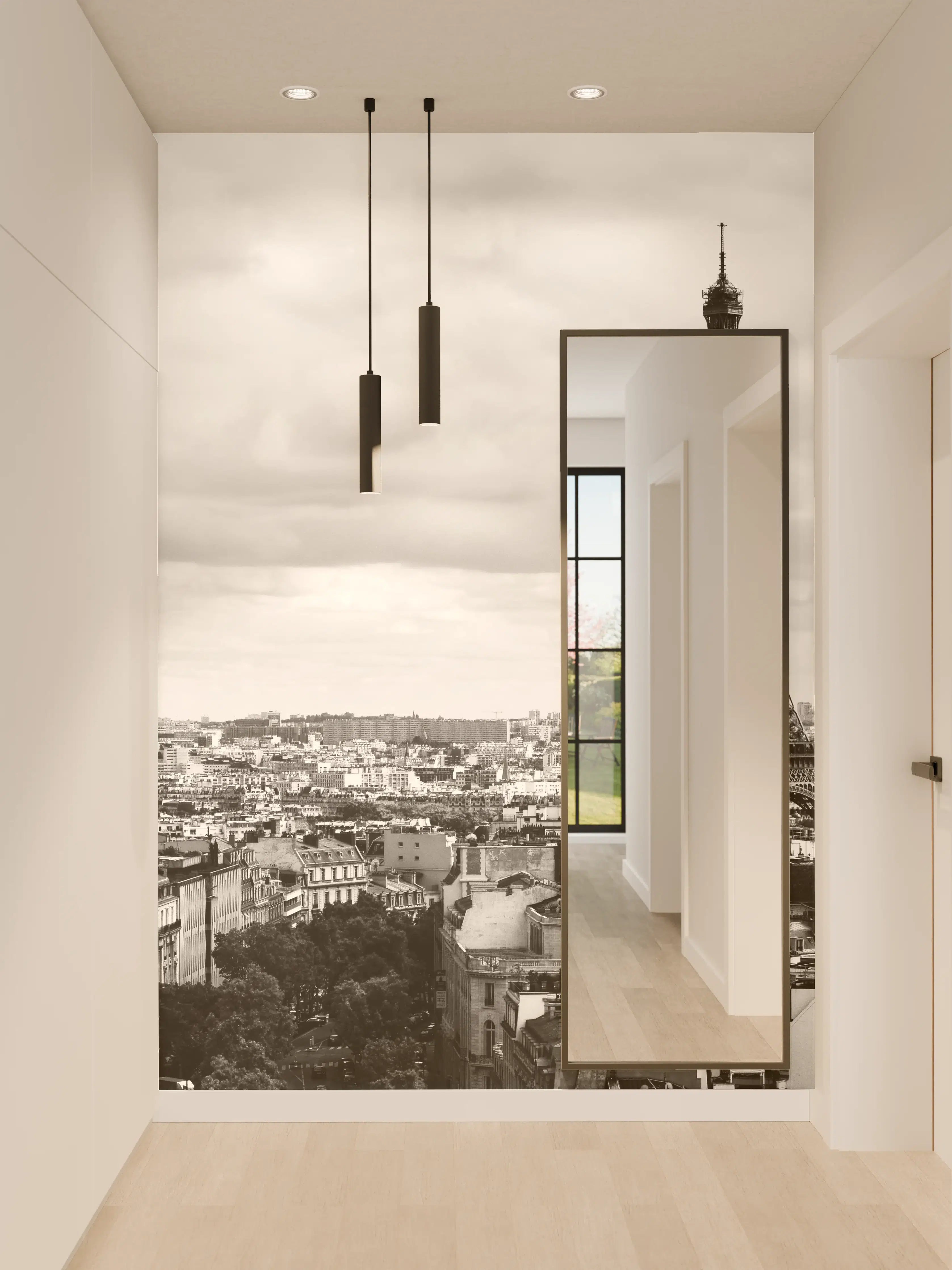 Wandverkleidung Flur - Schwarz-Weiß-Bild des Eiffelturms in Paris