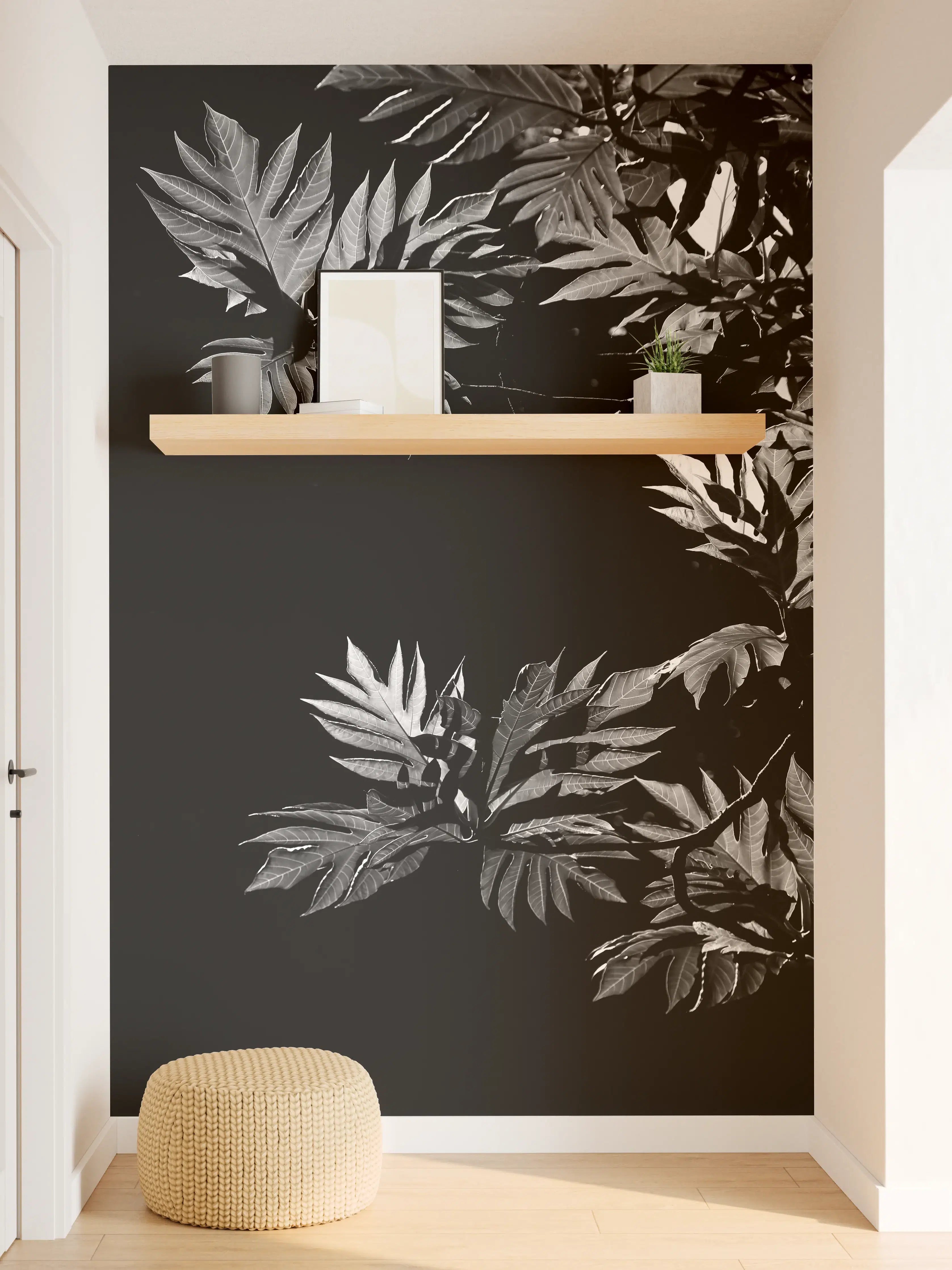 Wandverkleidung Flur - Schwarz-Weiß Blätter-Design