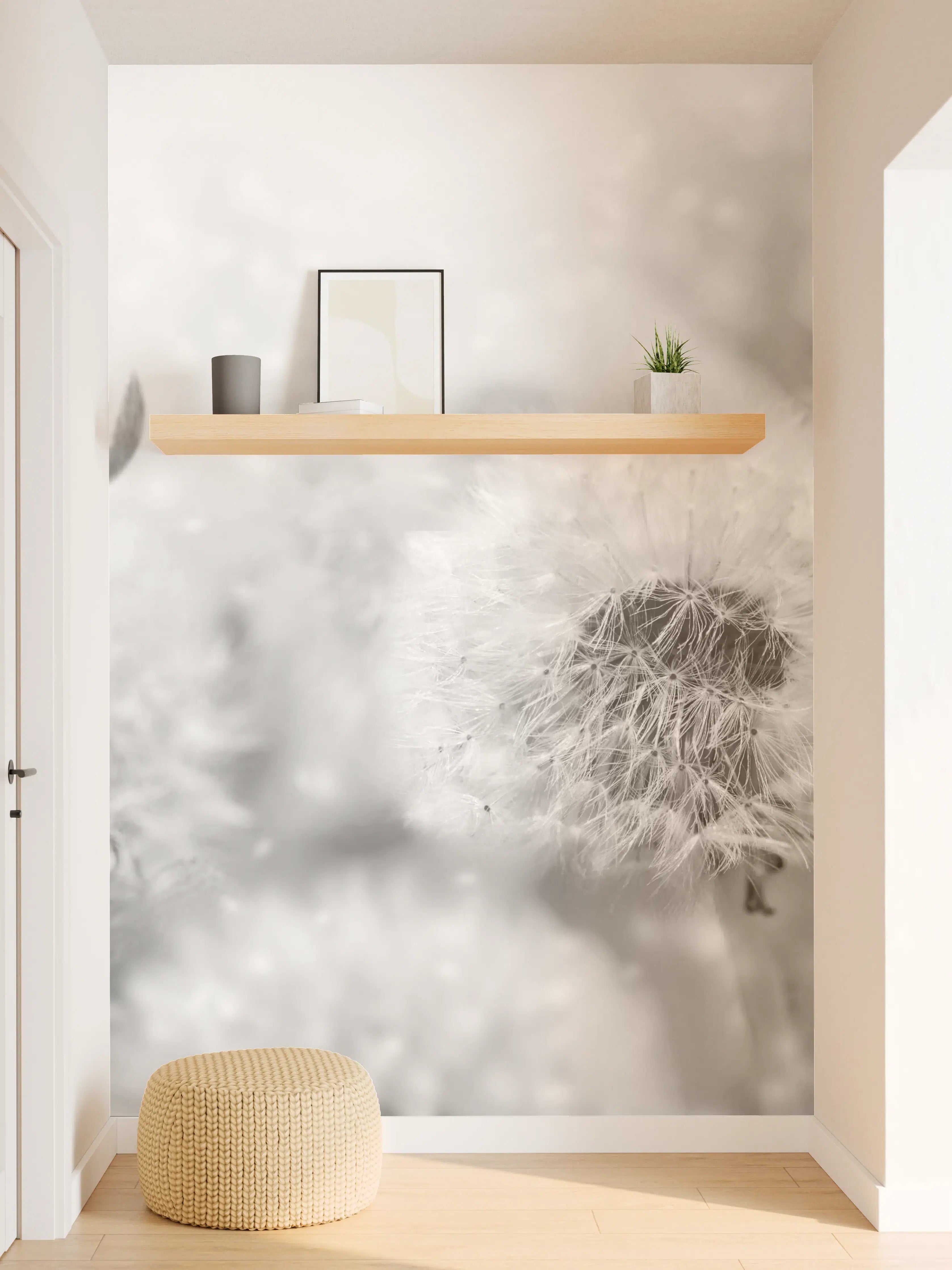 Wandverkleidung Flur - Schwarz-Weiß-Blumenwiese mit Schmetterling