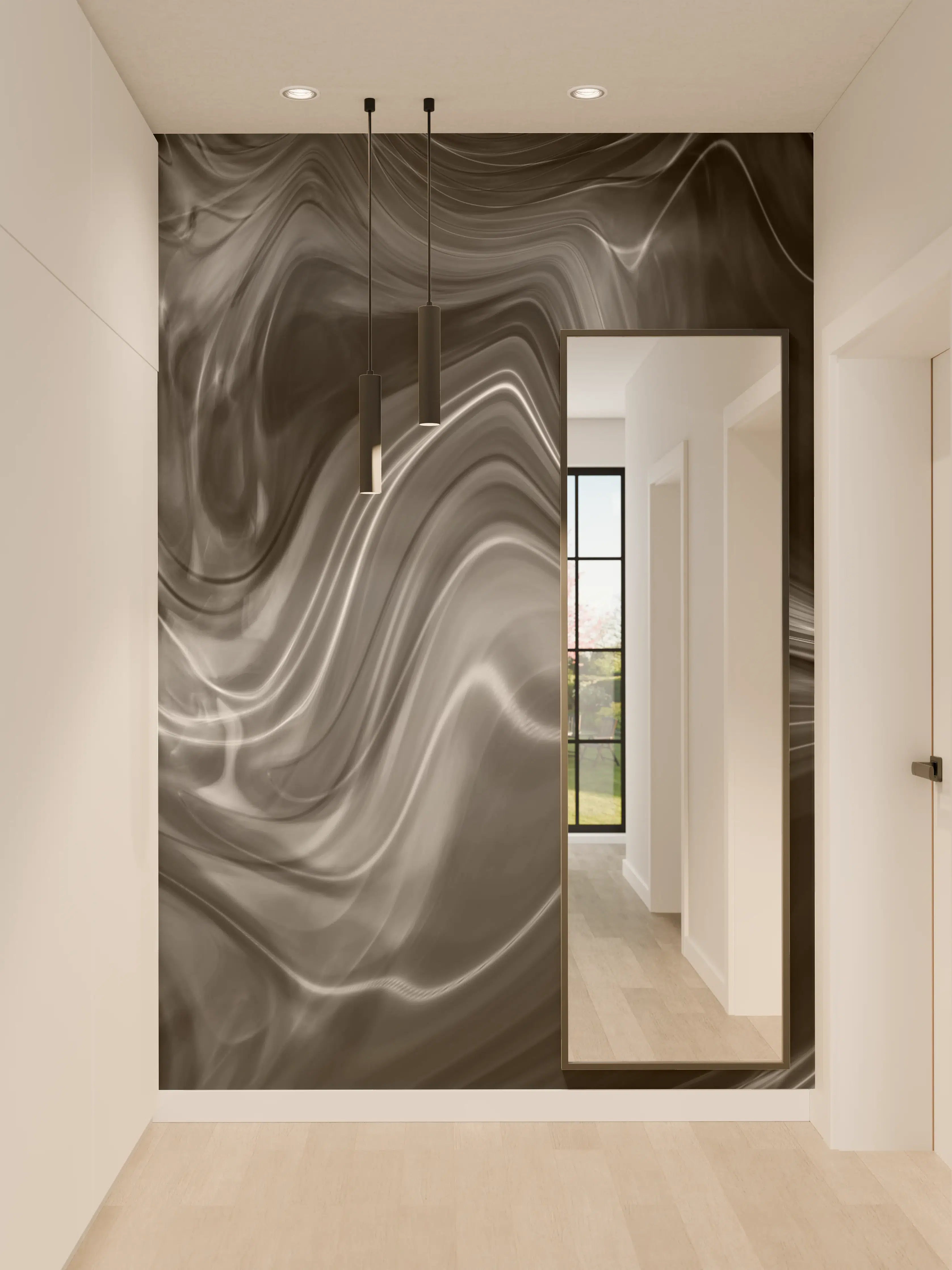 Wandverkleidung Flur - Schwarz-Weiß-Marmorkunst mit eleganten Wellen