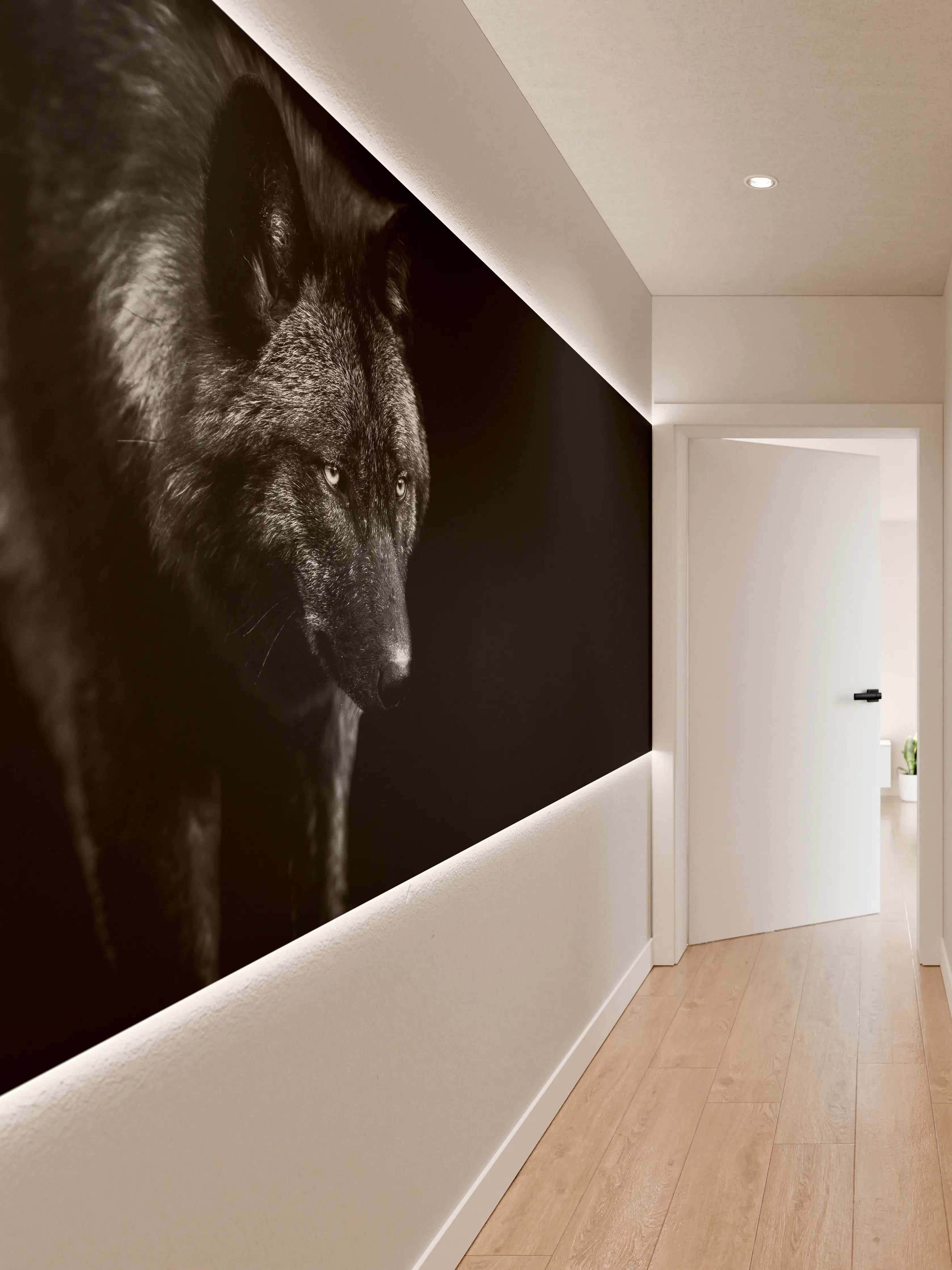 Wandverkleidung Flur - Schwarz-Weiß Wolf Porträt