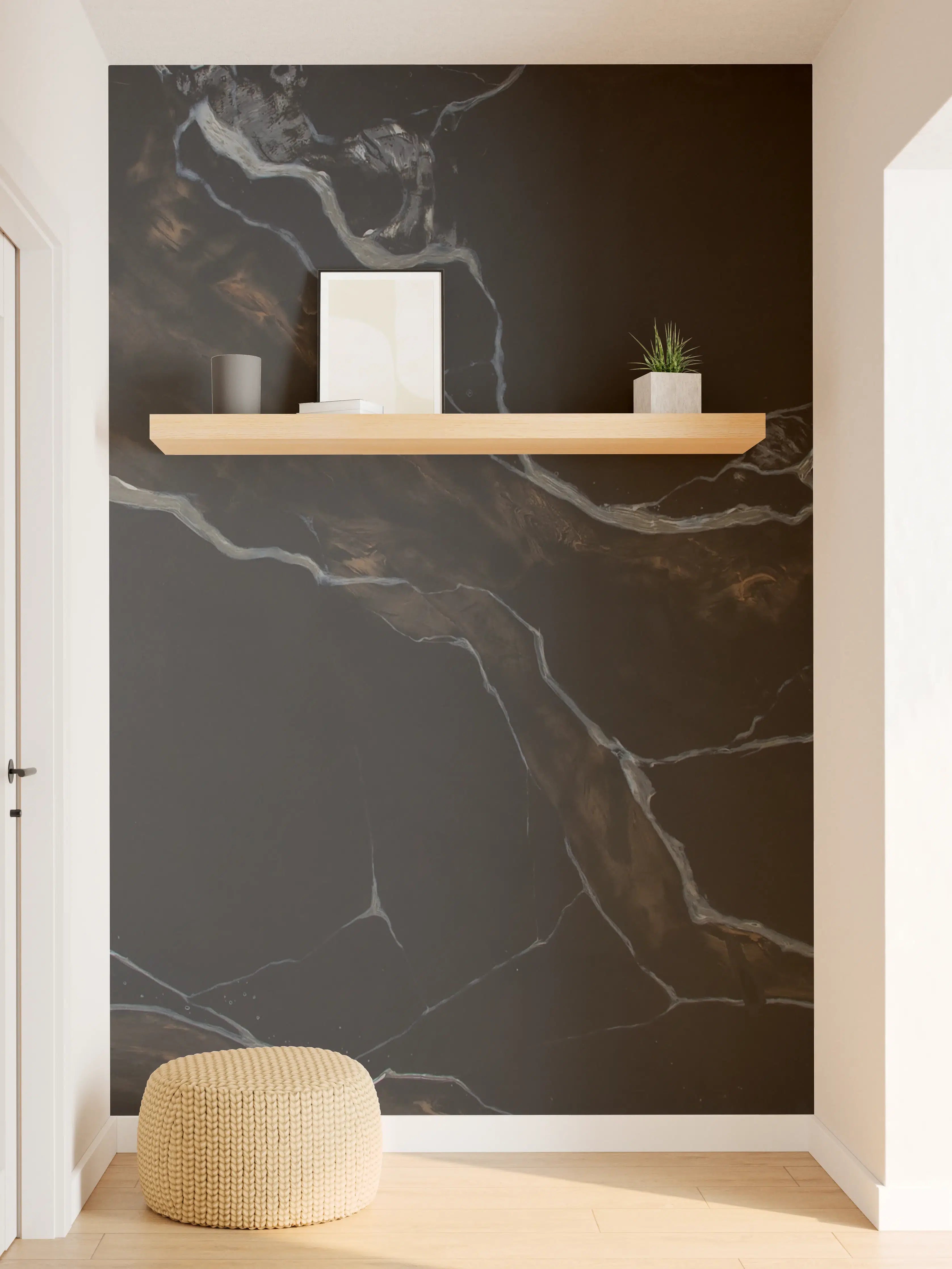 Wandverkleidung Flur - Schwarz-brauner Marmor