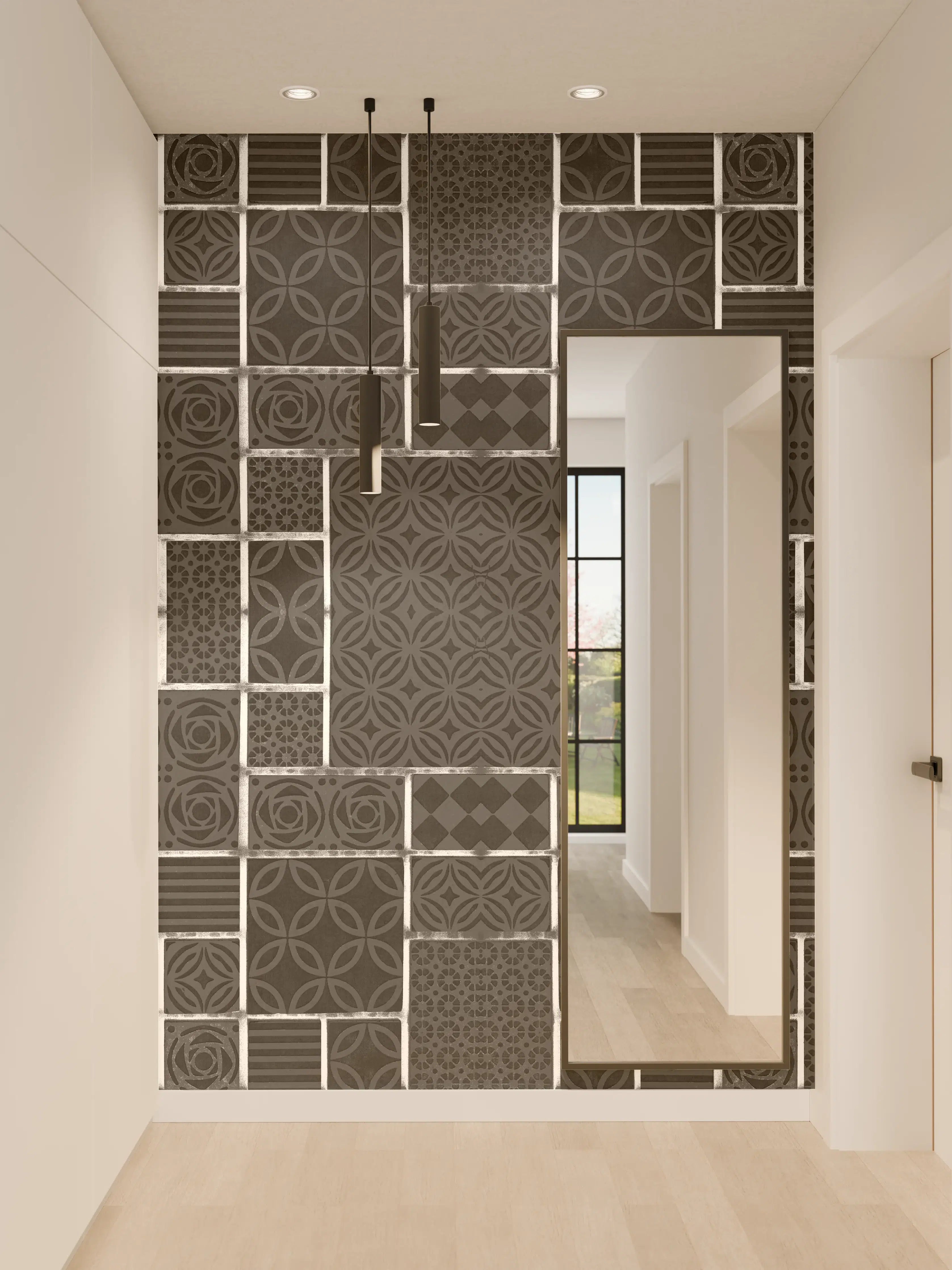 Wandverkleidung Flur - Schwarz geometrische Fliesen