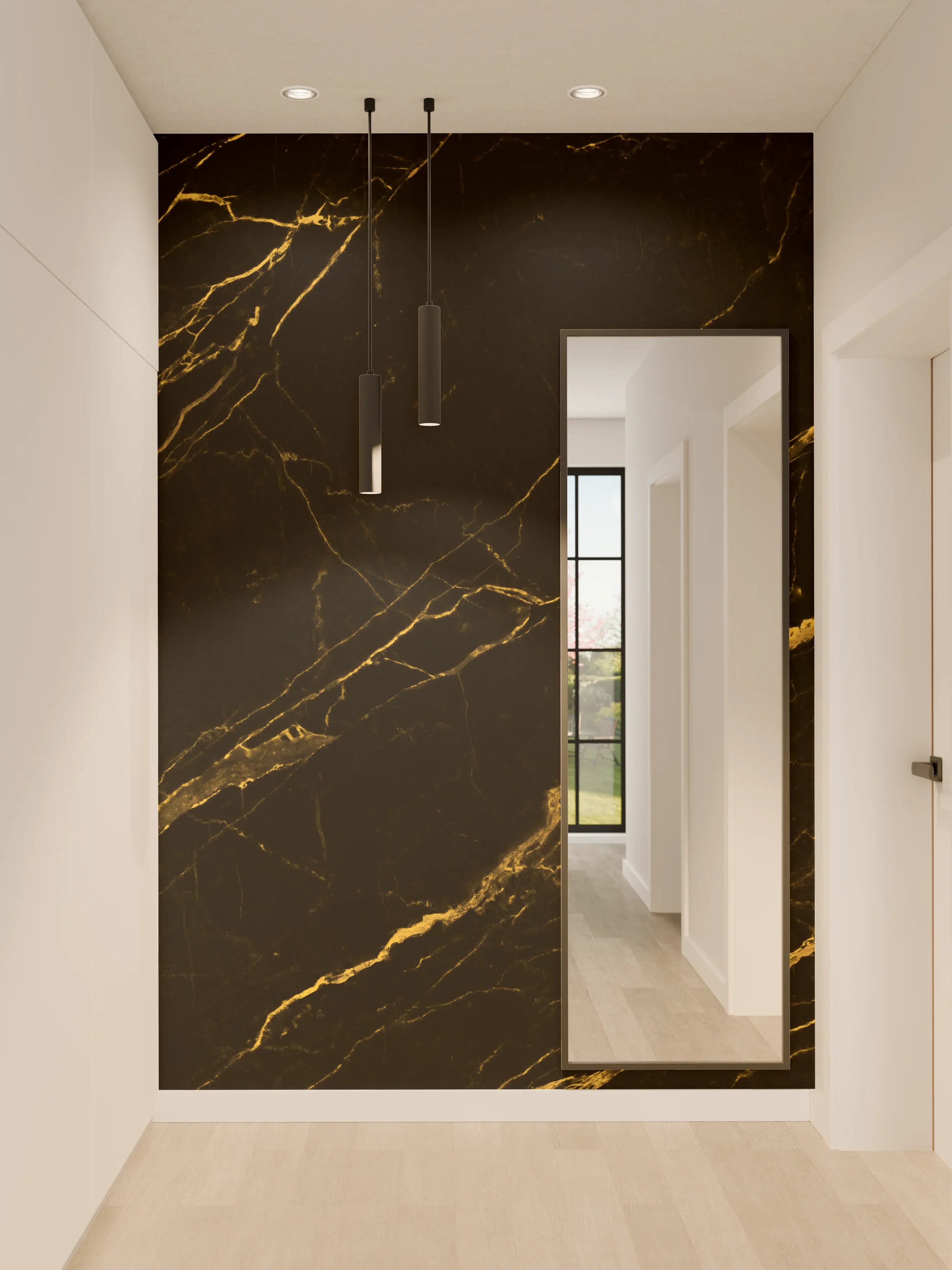 Wandverkleidung Flur - Schwarz goldener Marmor