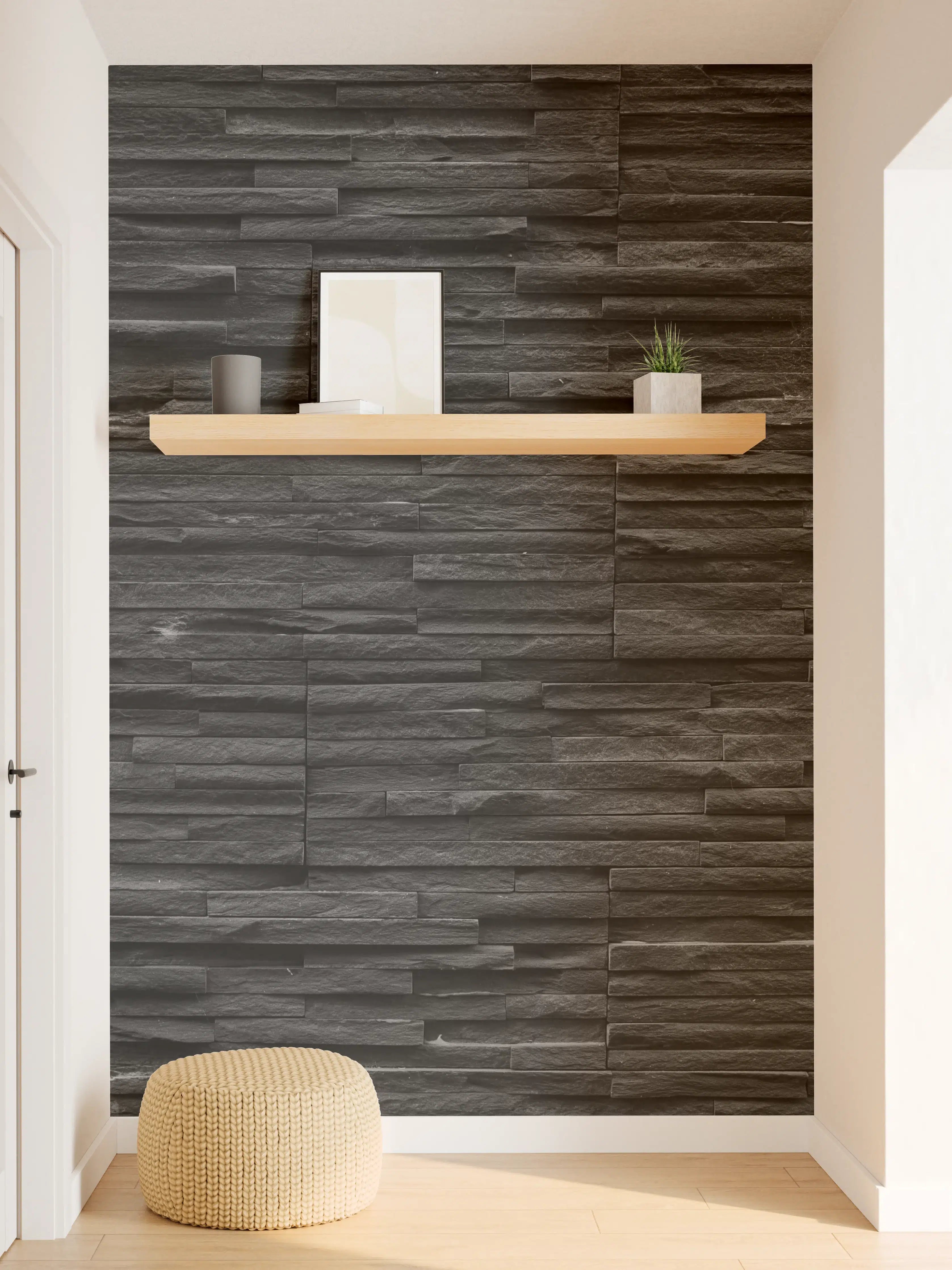 Wandverkleidung Flur - Schwarze Schieferstein-Mauer