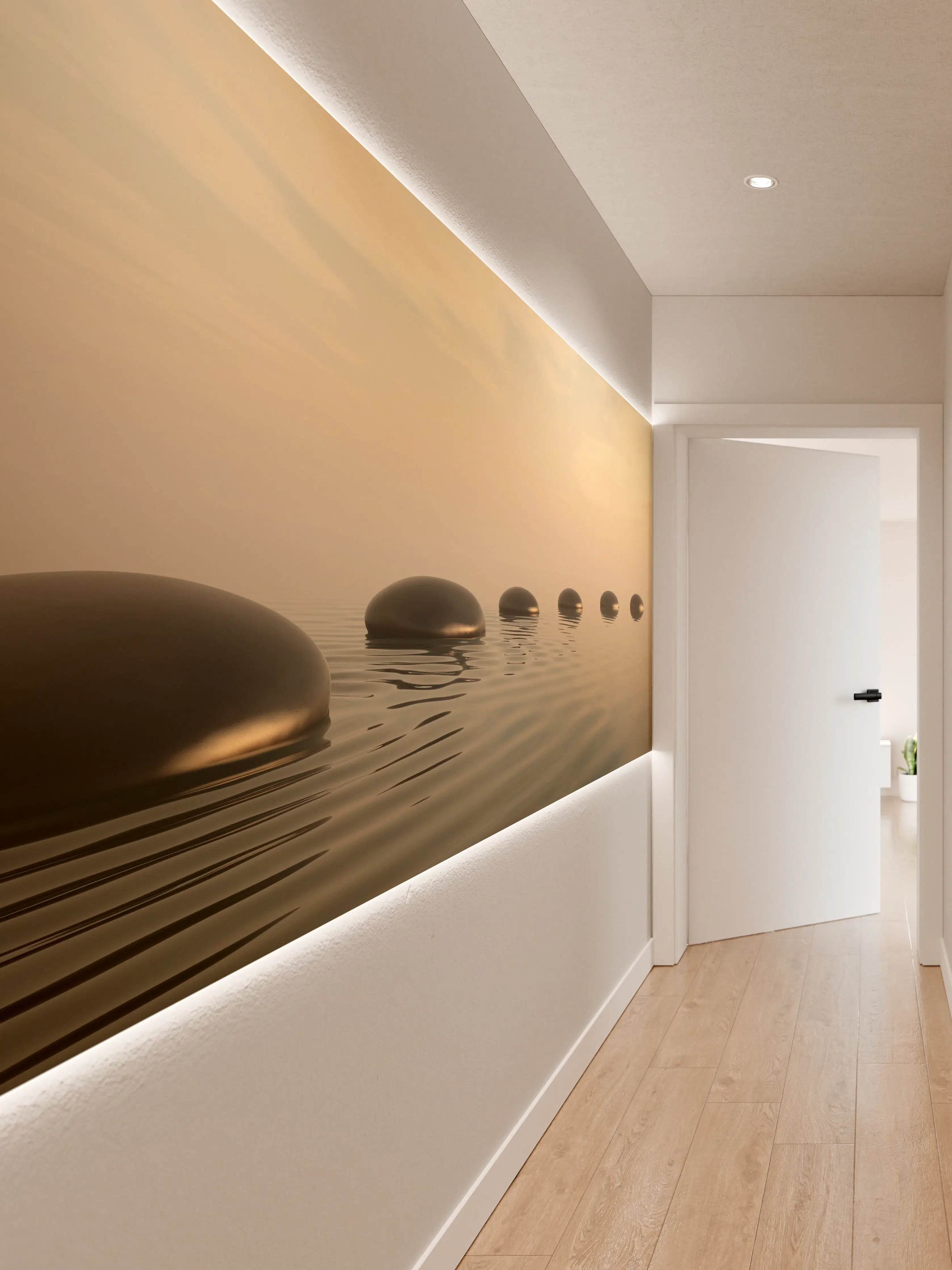 Wandverkleidung Flur - Schwarze Zen-Steine auf ruhigem Beige