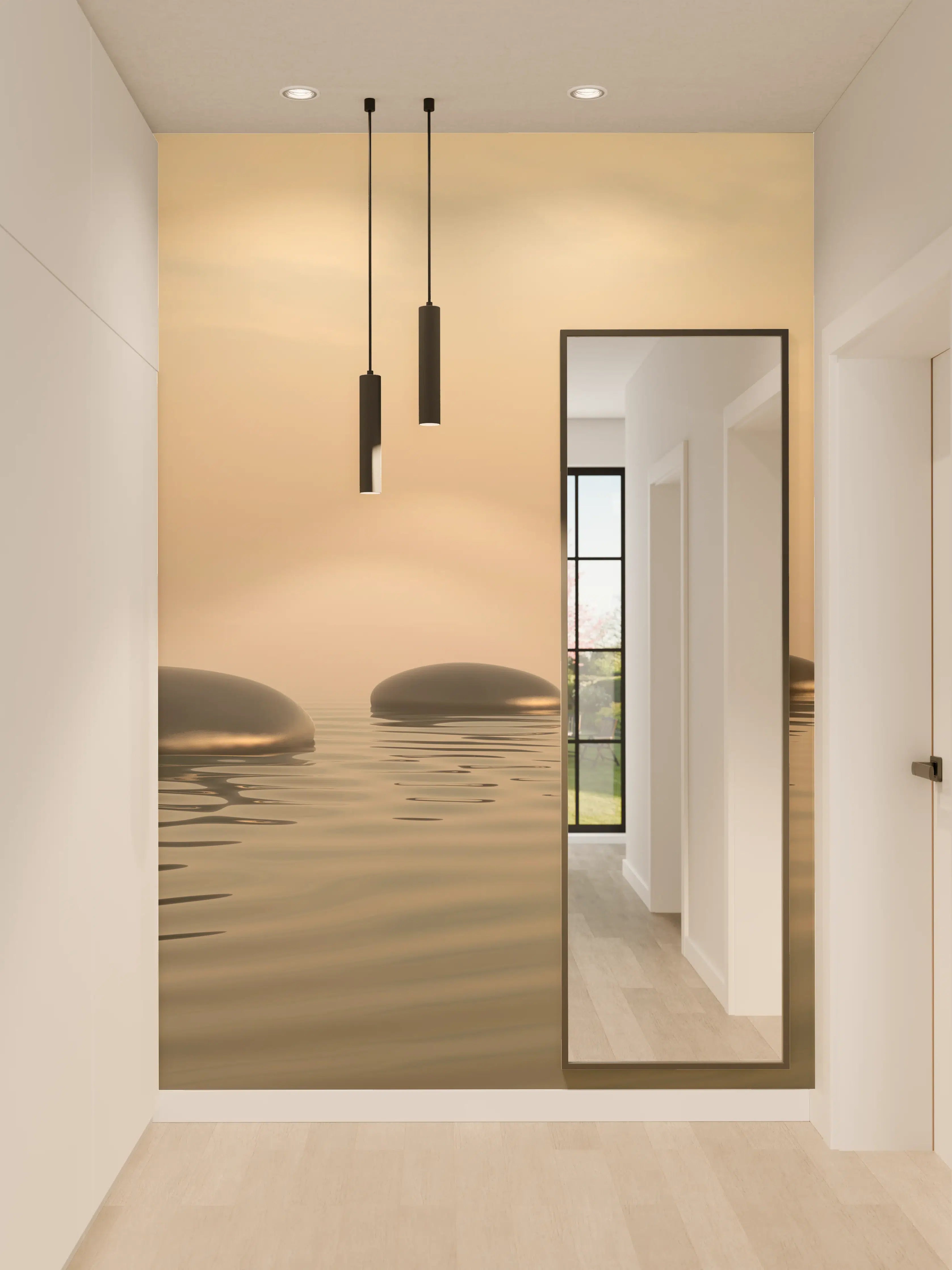 Wandverkleidung Flur - Schwarze Zen-Steine auf ruhigem Beige