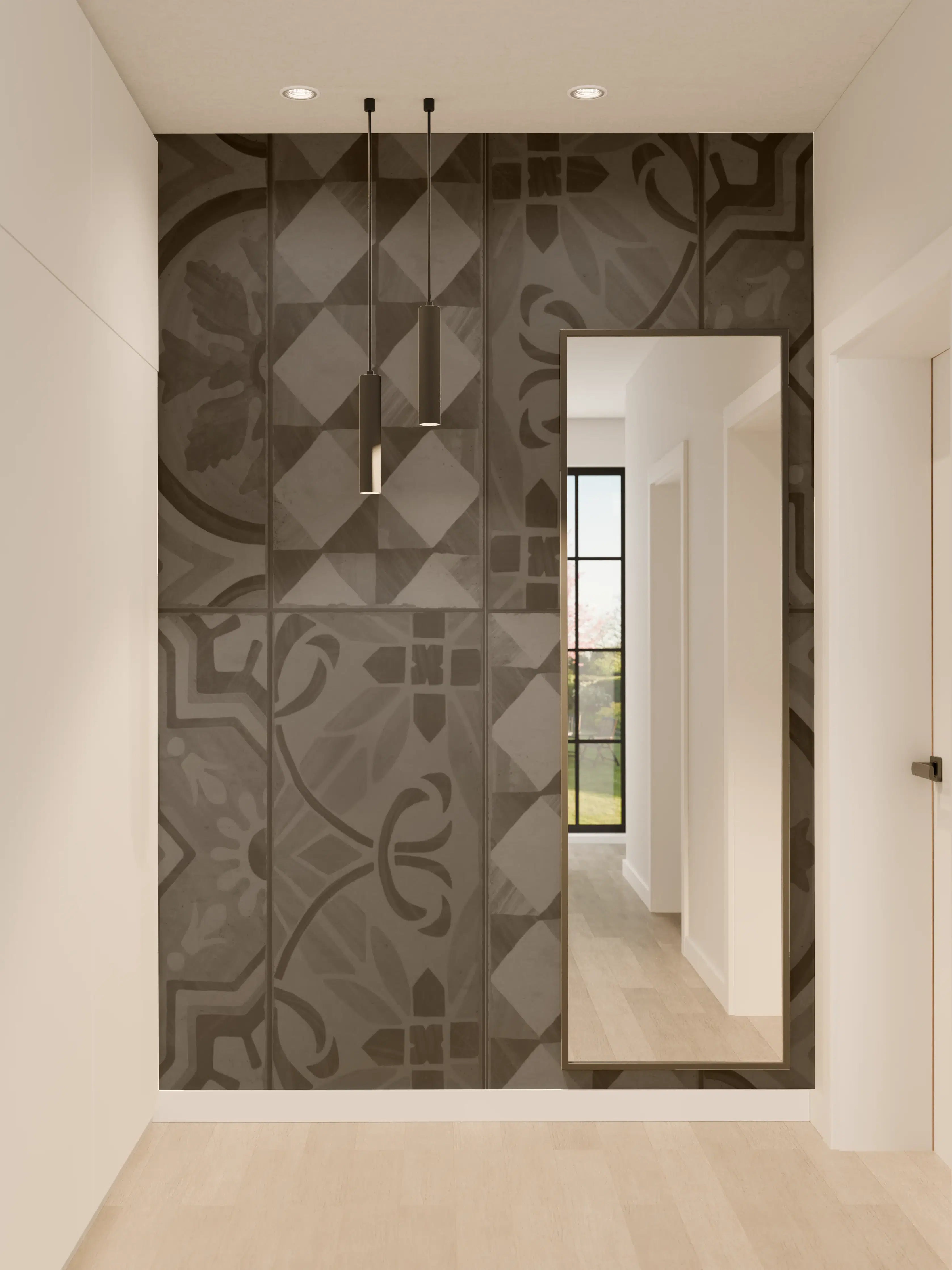 Wandverkleidung Flur - Schwarze geometrisch rechteckige Fliesen