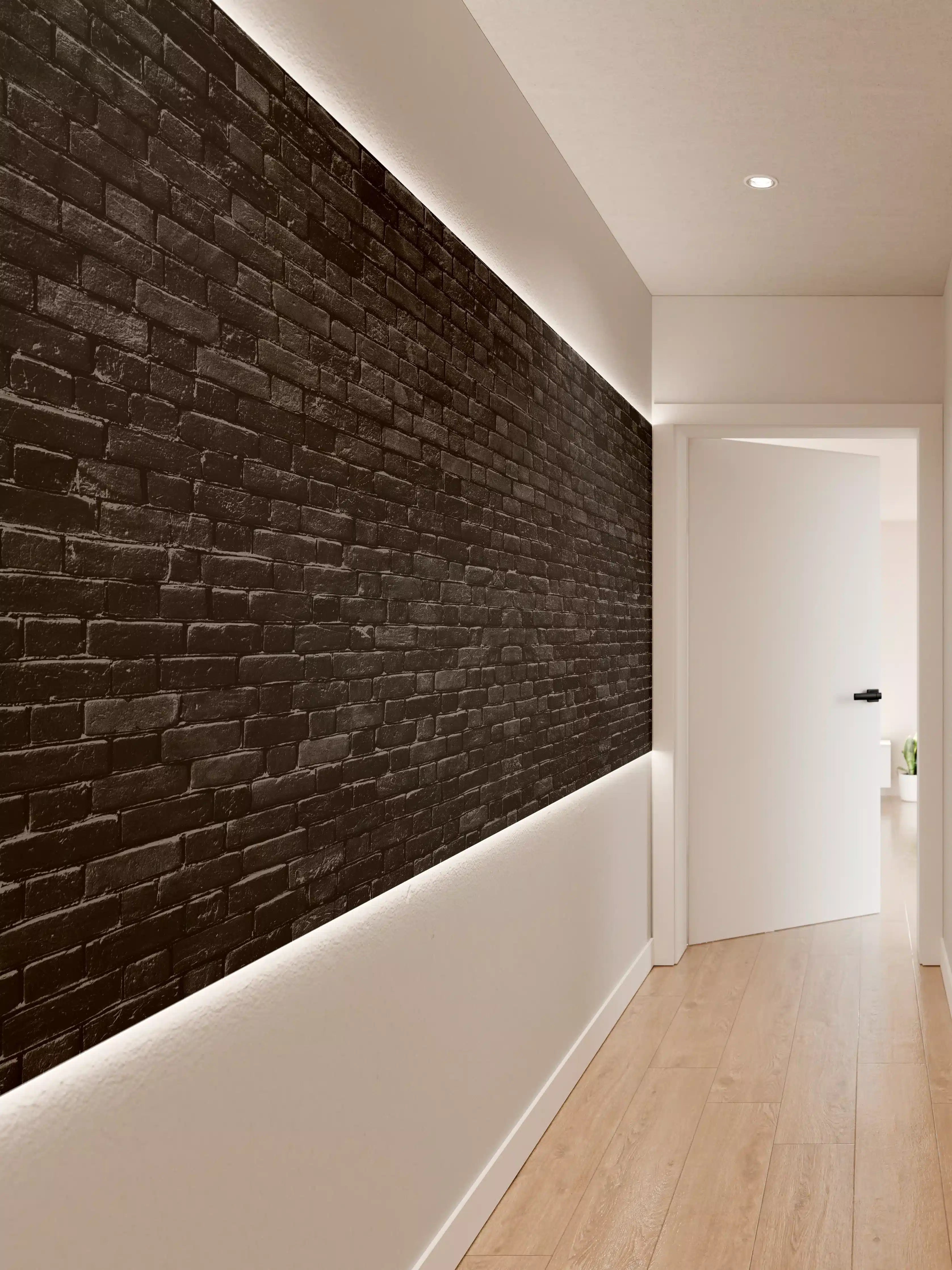 Wandverkleidung Flur - Schwarze raue Ziegelwand