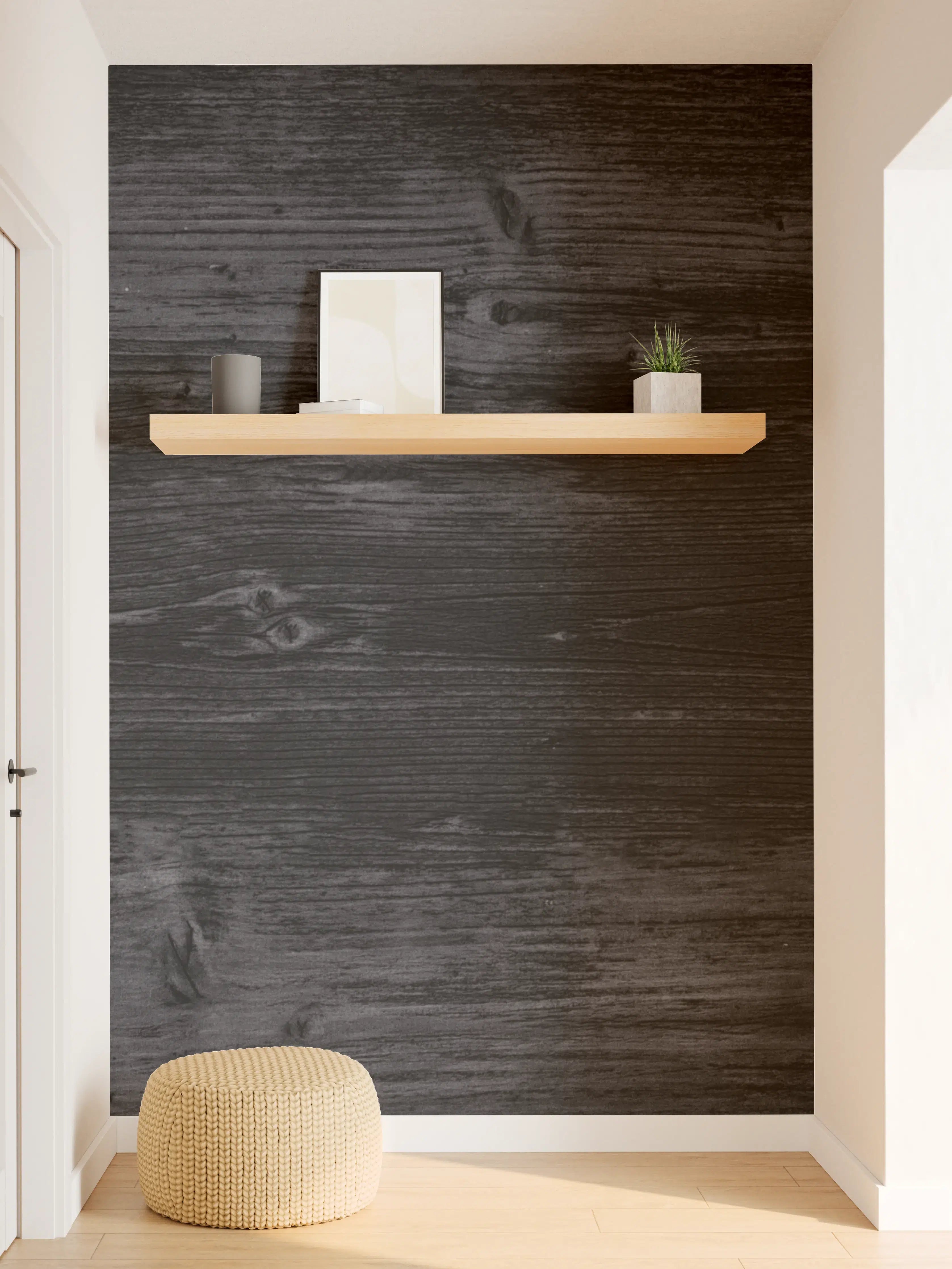 Wandverkleidung Flur - Schwarzer Holztisch mit dunklem Finish