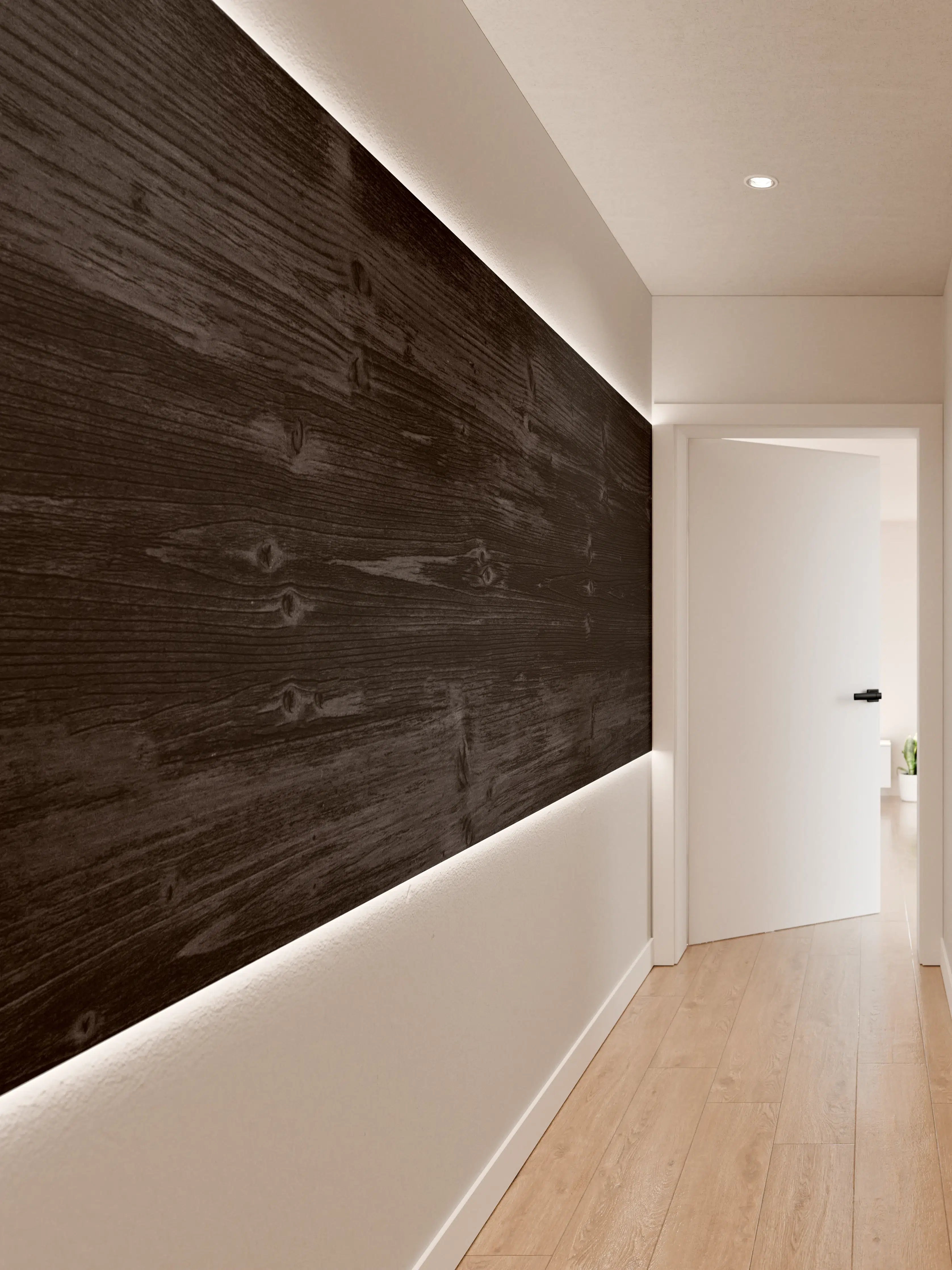 Wandverkleidung Flur - Schwarzer Holztisch mit dunklem Finish