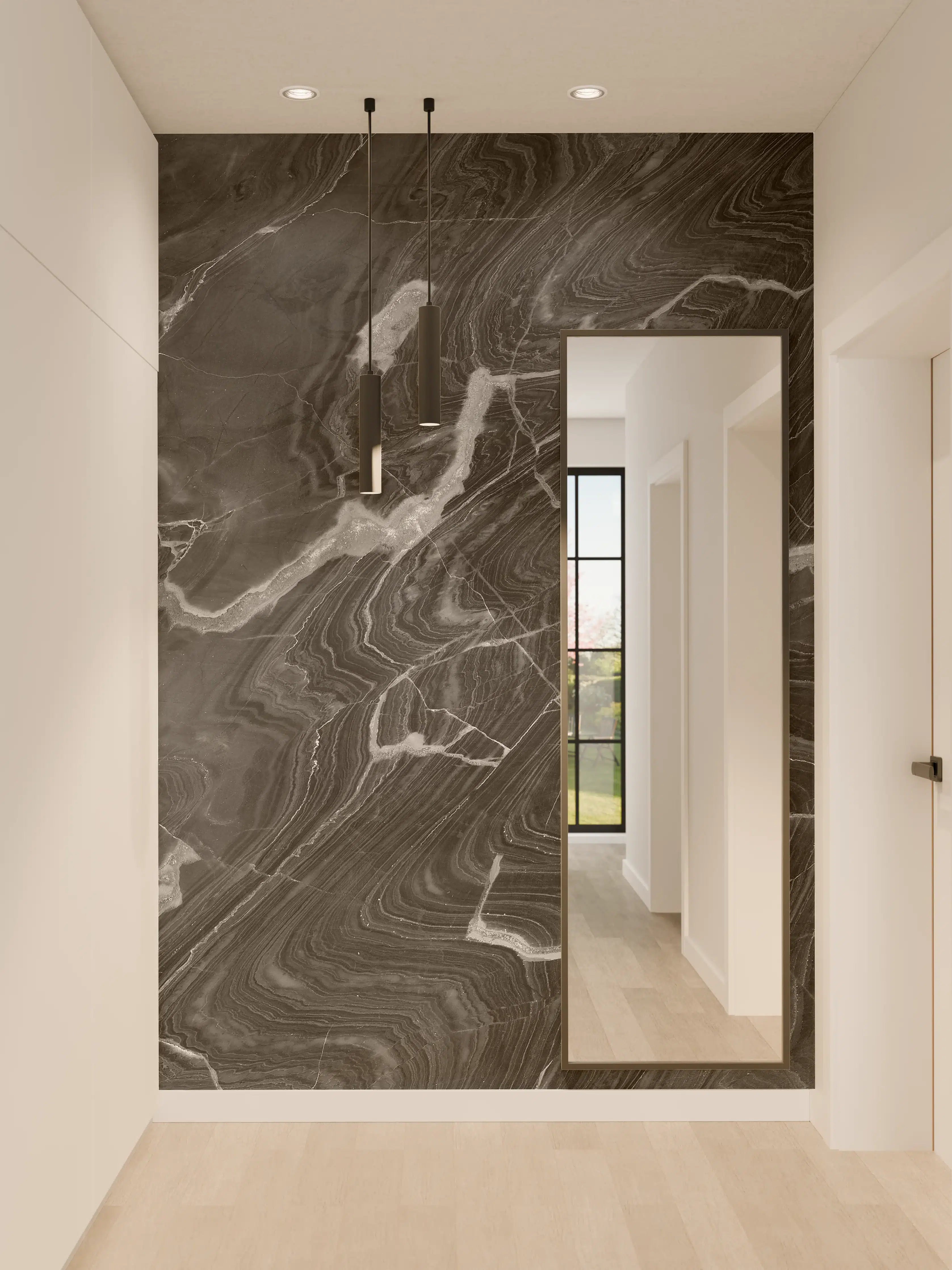 Wandverkleidung Flur - Schwarzer Marmor mit weißen Adern