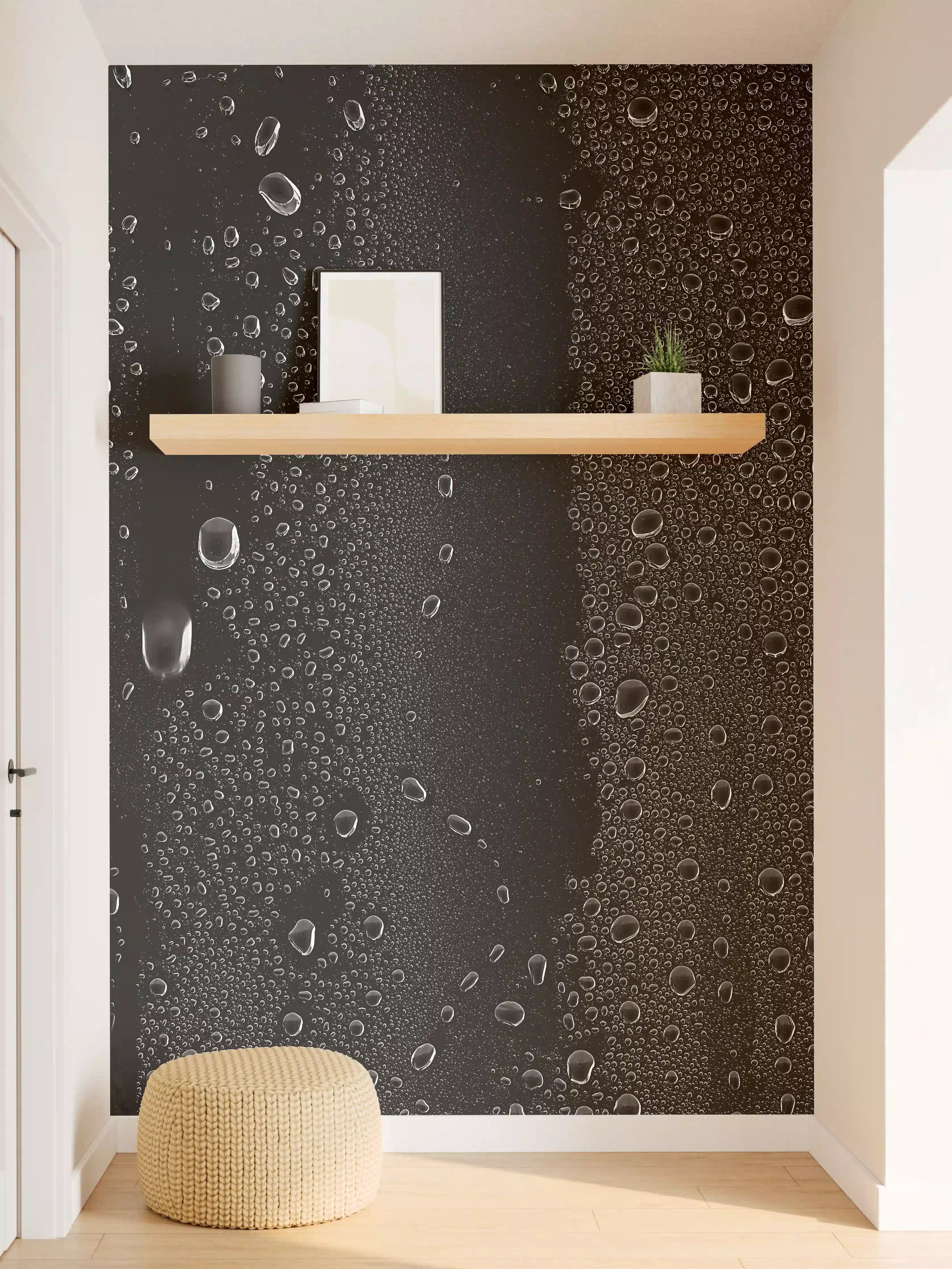 Wandverkleidung Flur - Schwarzes Glas mit Wassertropfen-Textur