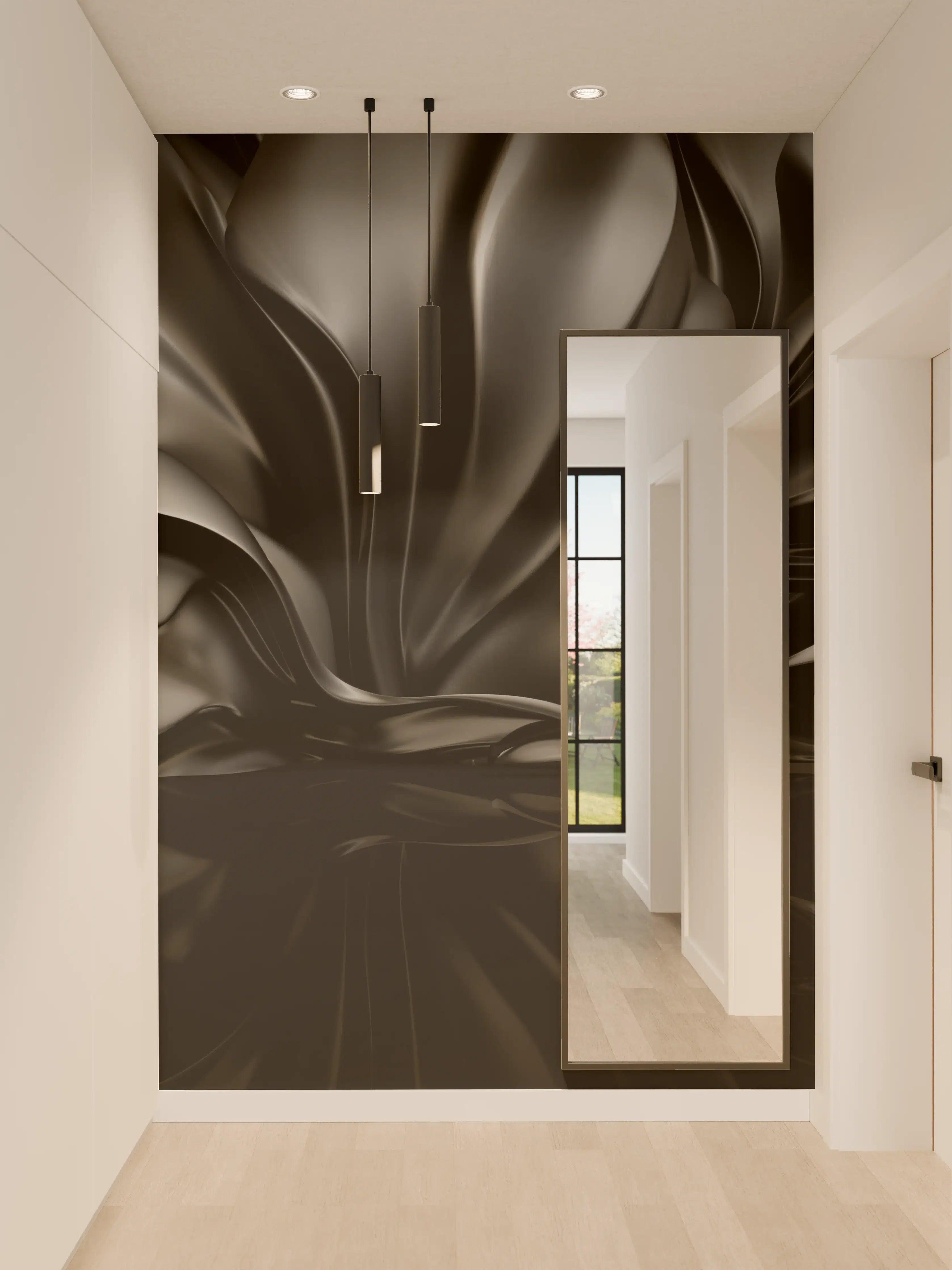 Wandverkleidung Flur - Schwarzes, elegantes Stoff-Design
