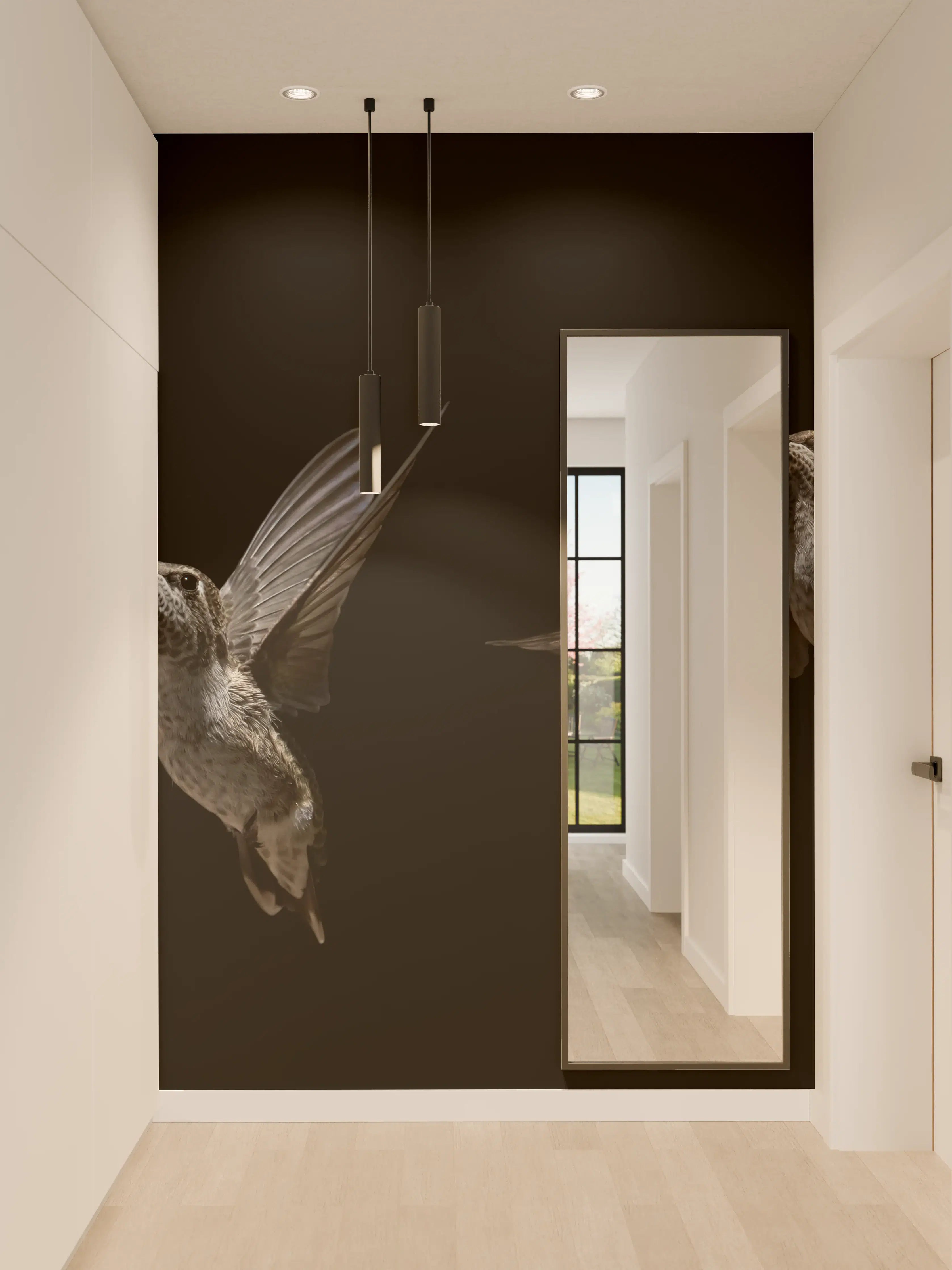 Wandverkleidung Flur - Schwarzkinnkolibri Vogel mit Schwarzem Hintergrund