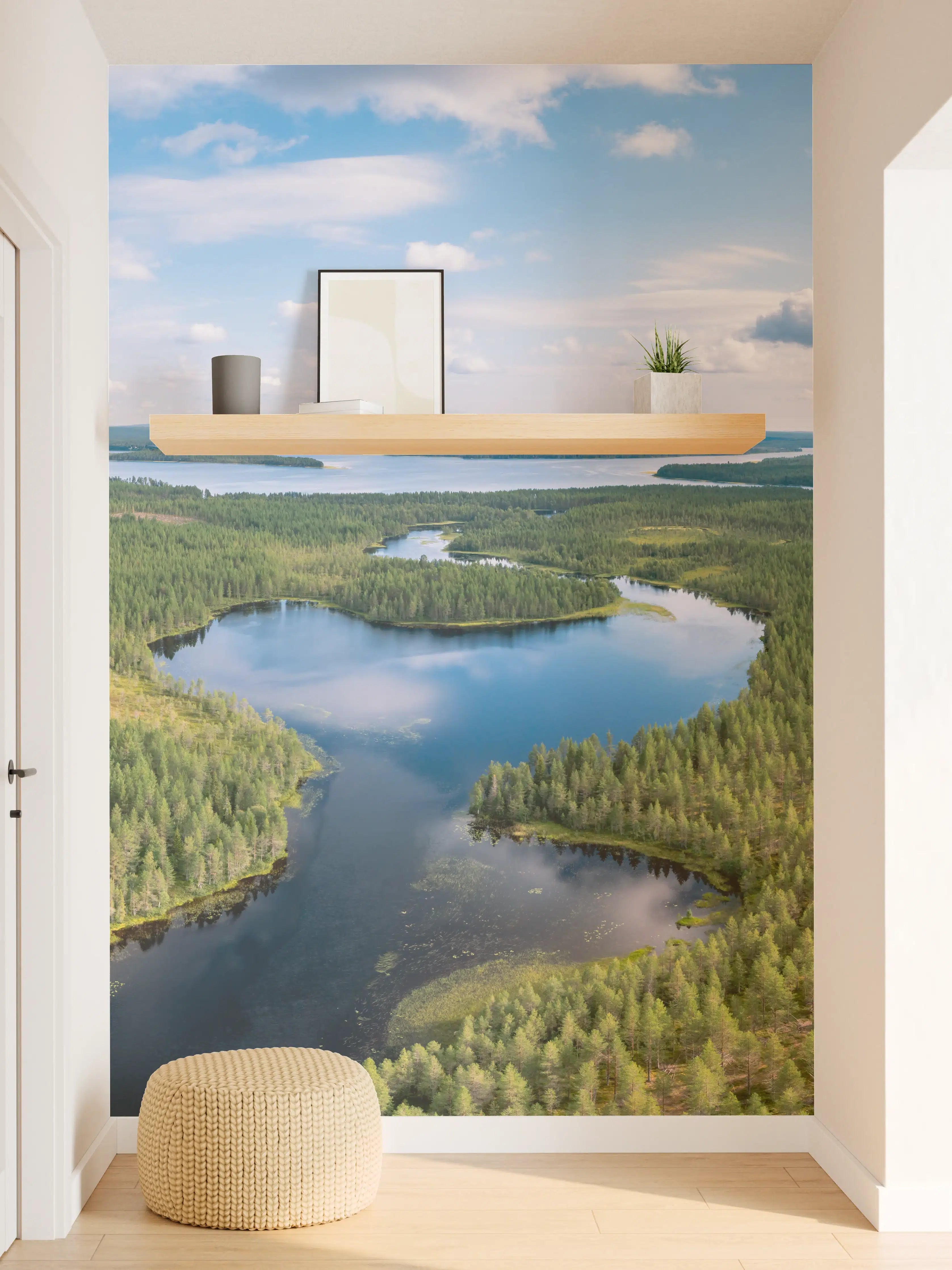 Wandverkleidung Flur - Schwedische Seenlandschaft Luftaufnahme