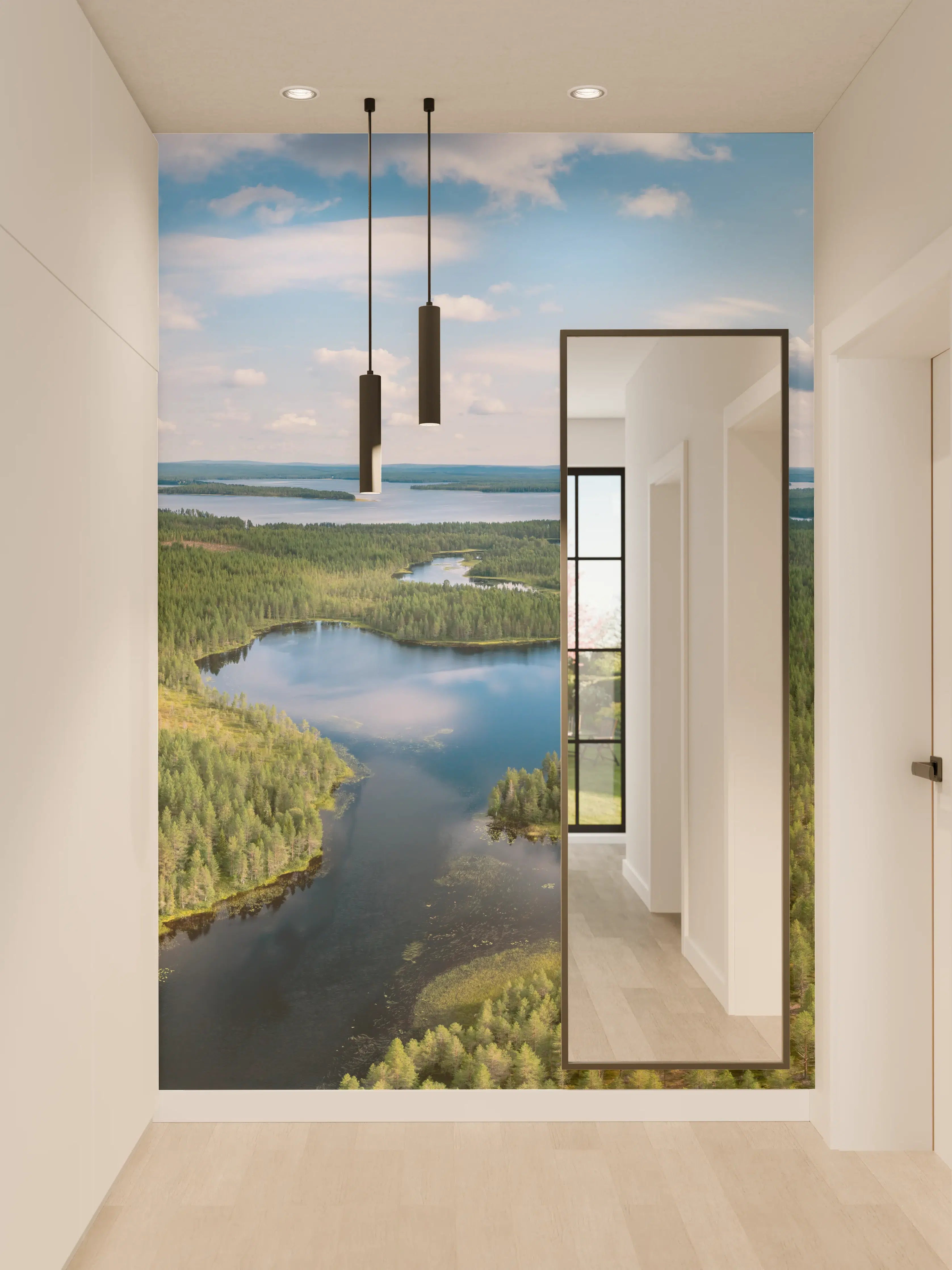 Wandverkleidung Flur - Schwedische Seenlandschaft Luftaufnahme