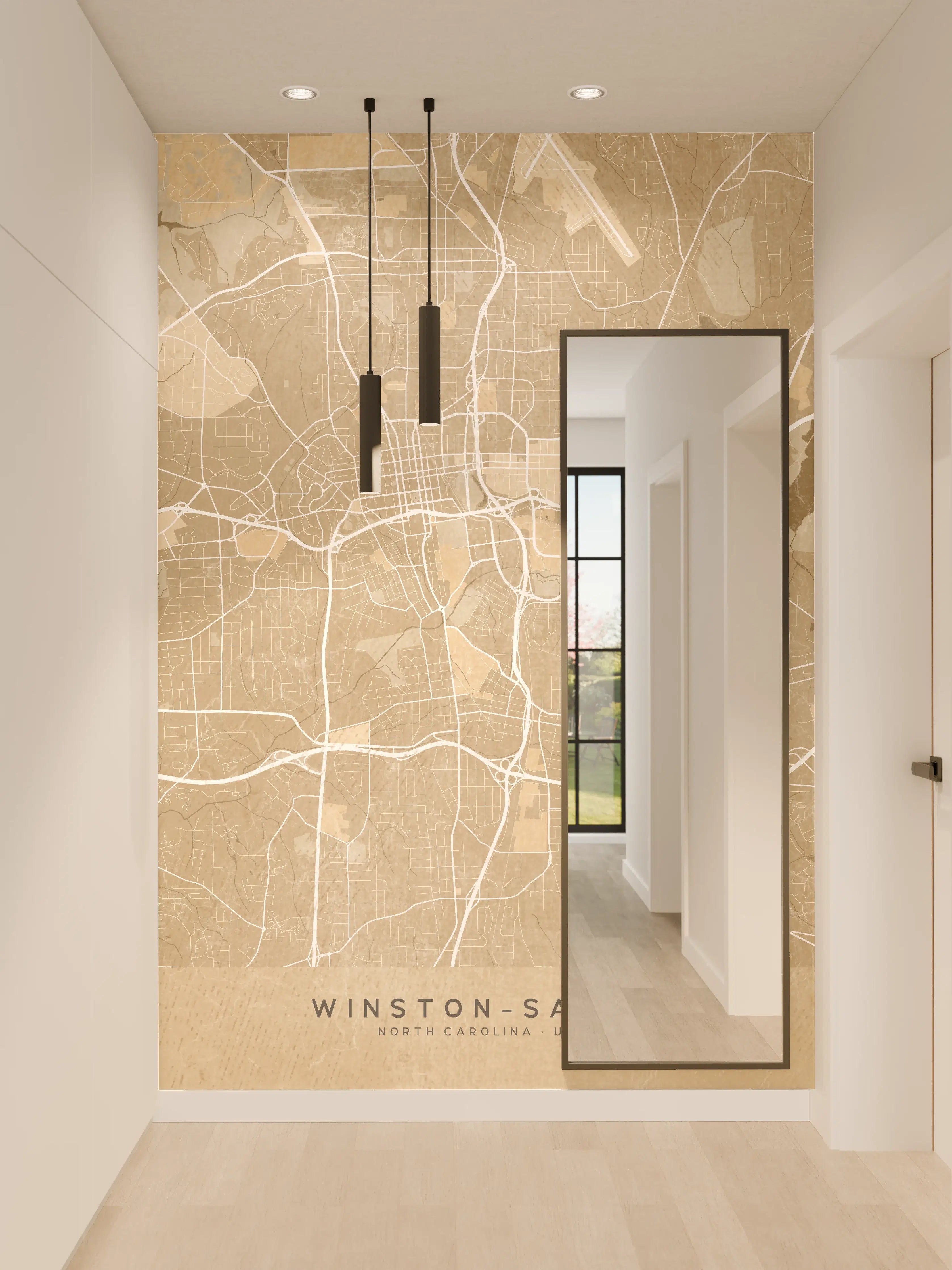 Wandverkleidung Flur - Sepia Vintage Karte Winston-Salem