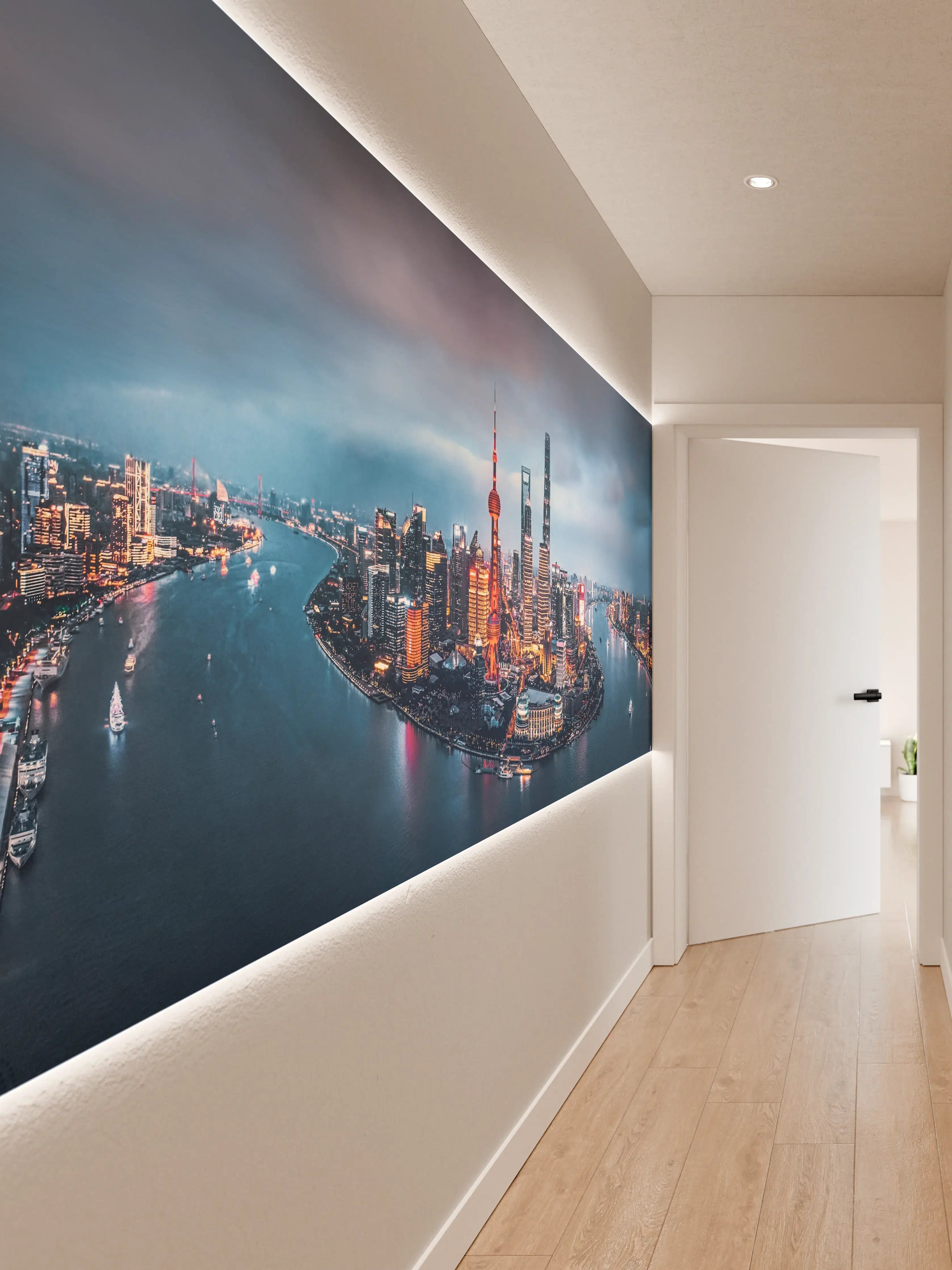 Wandverkleidung Flur - Skyline von Shanghai bei Nacht