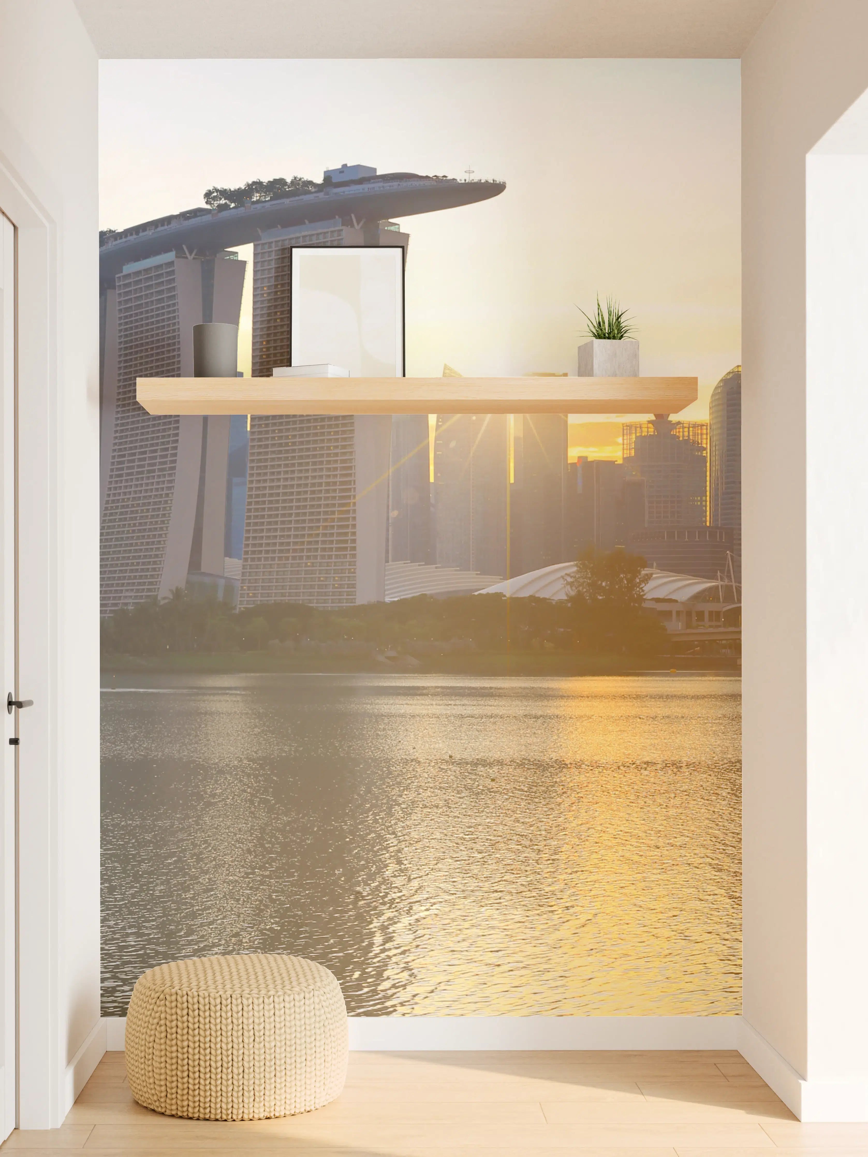 Wandverkleidung Flur - Skyline von Singapur bei Sonnenuntergang