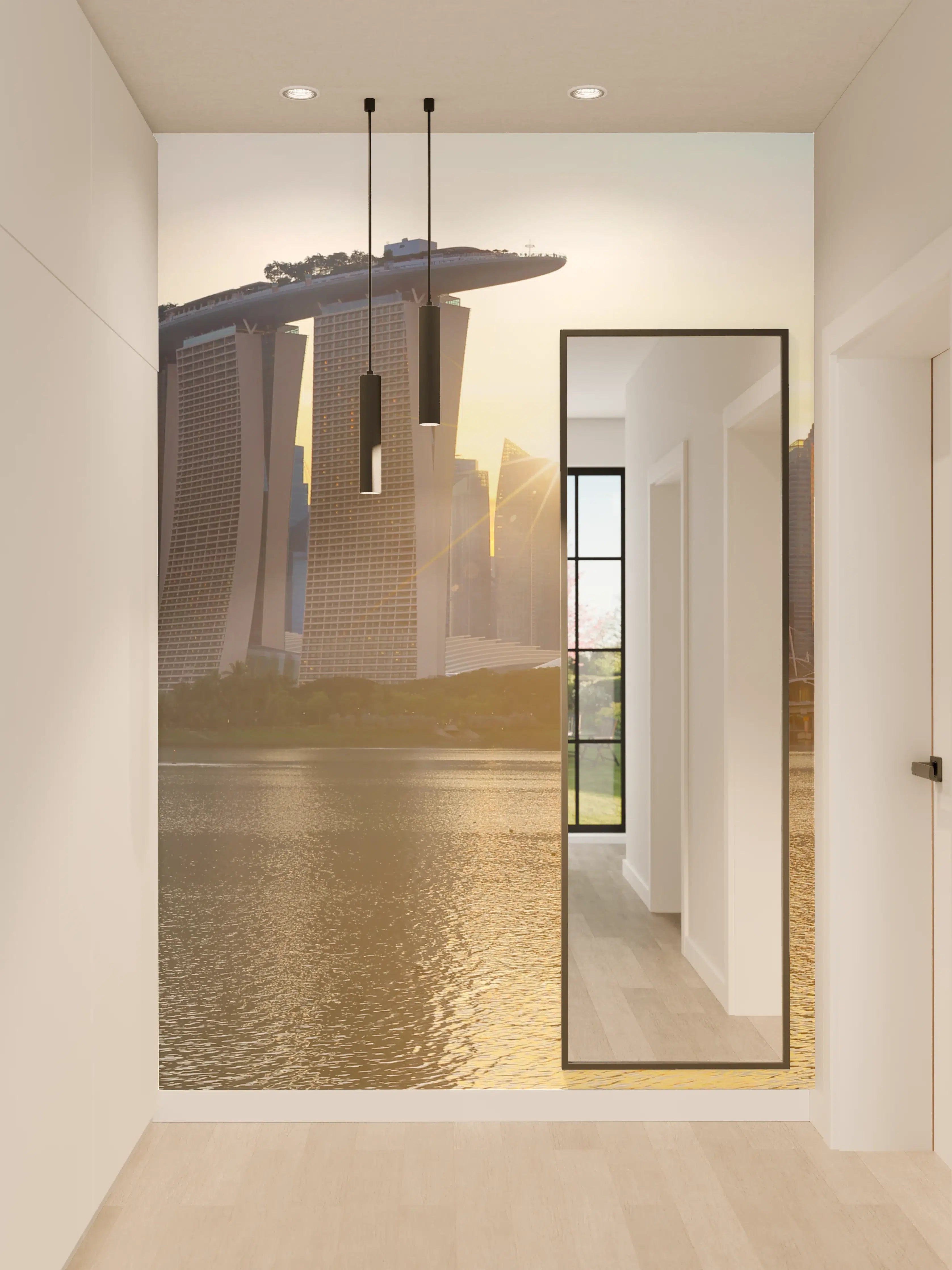 Wandverkleidung Flur - Skyline von Singapur bei Sonnenuntergang