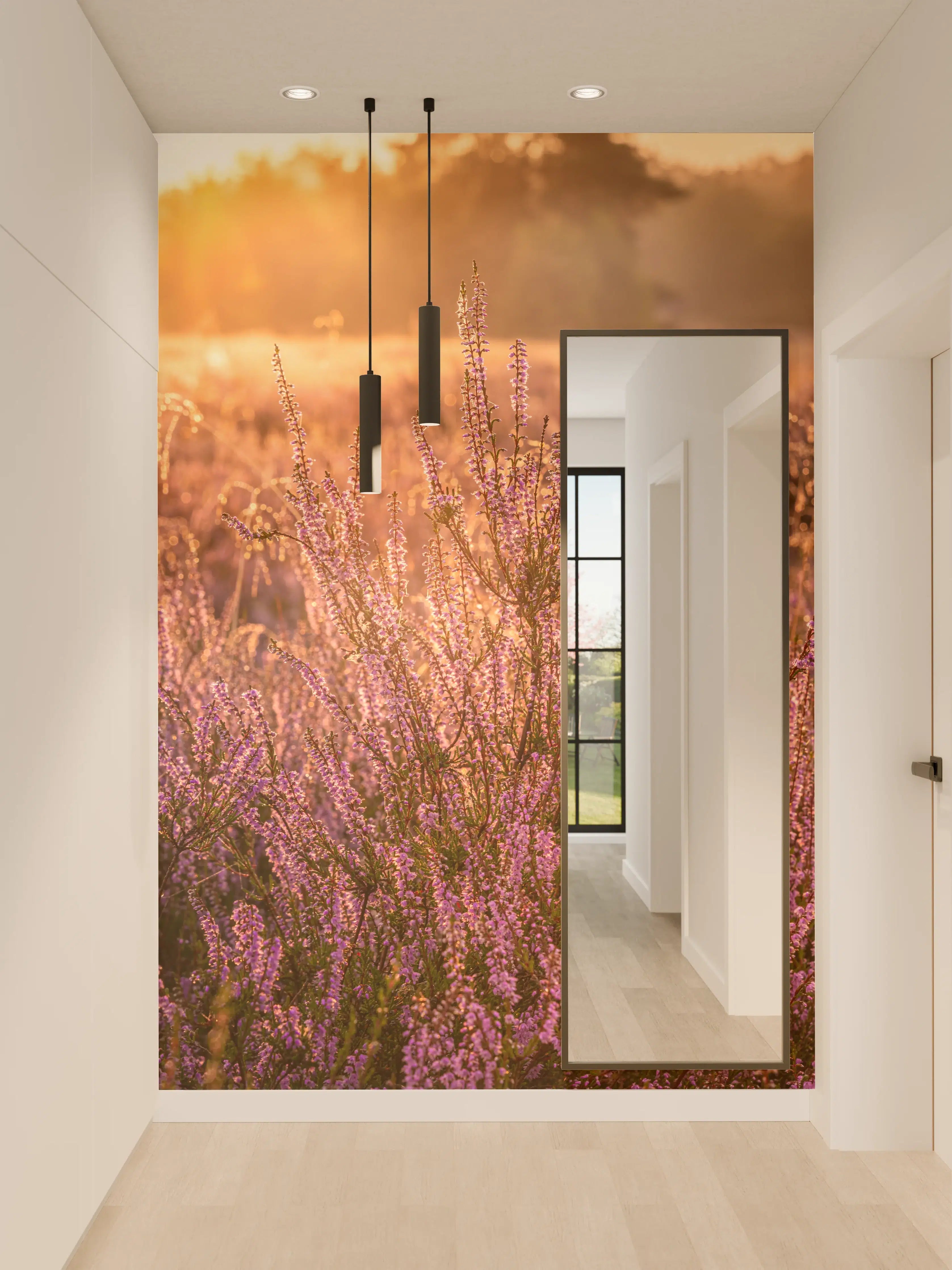 Wandverkleidung Flur - Sommerliche Blumenwiese bei Sonnenuntergang