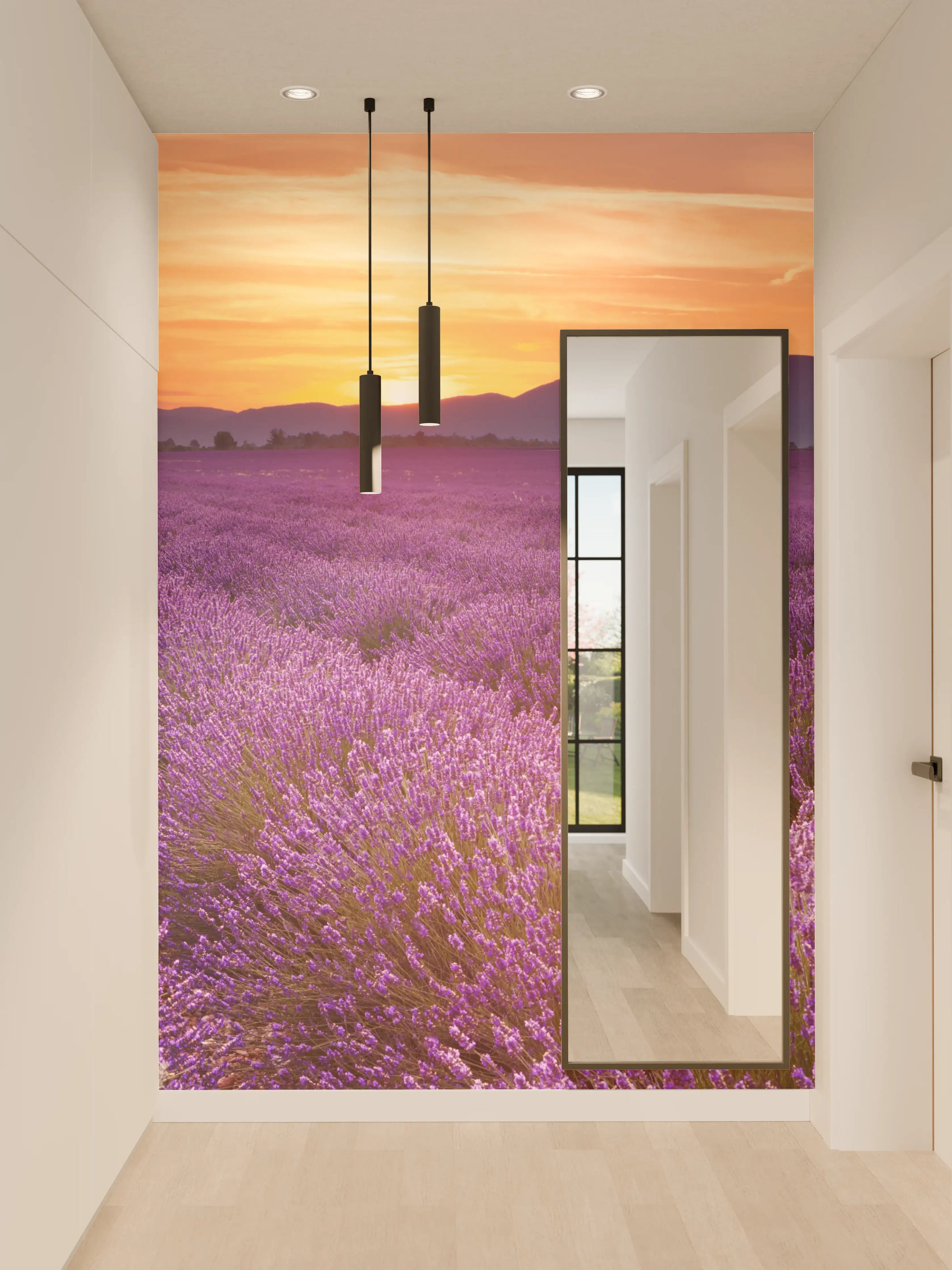 Wandverkleidung Flur - Sonnenaufgang über Lavendelfelder - Provence
