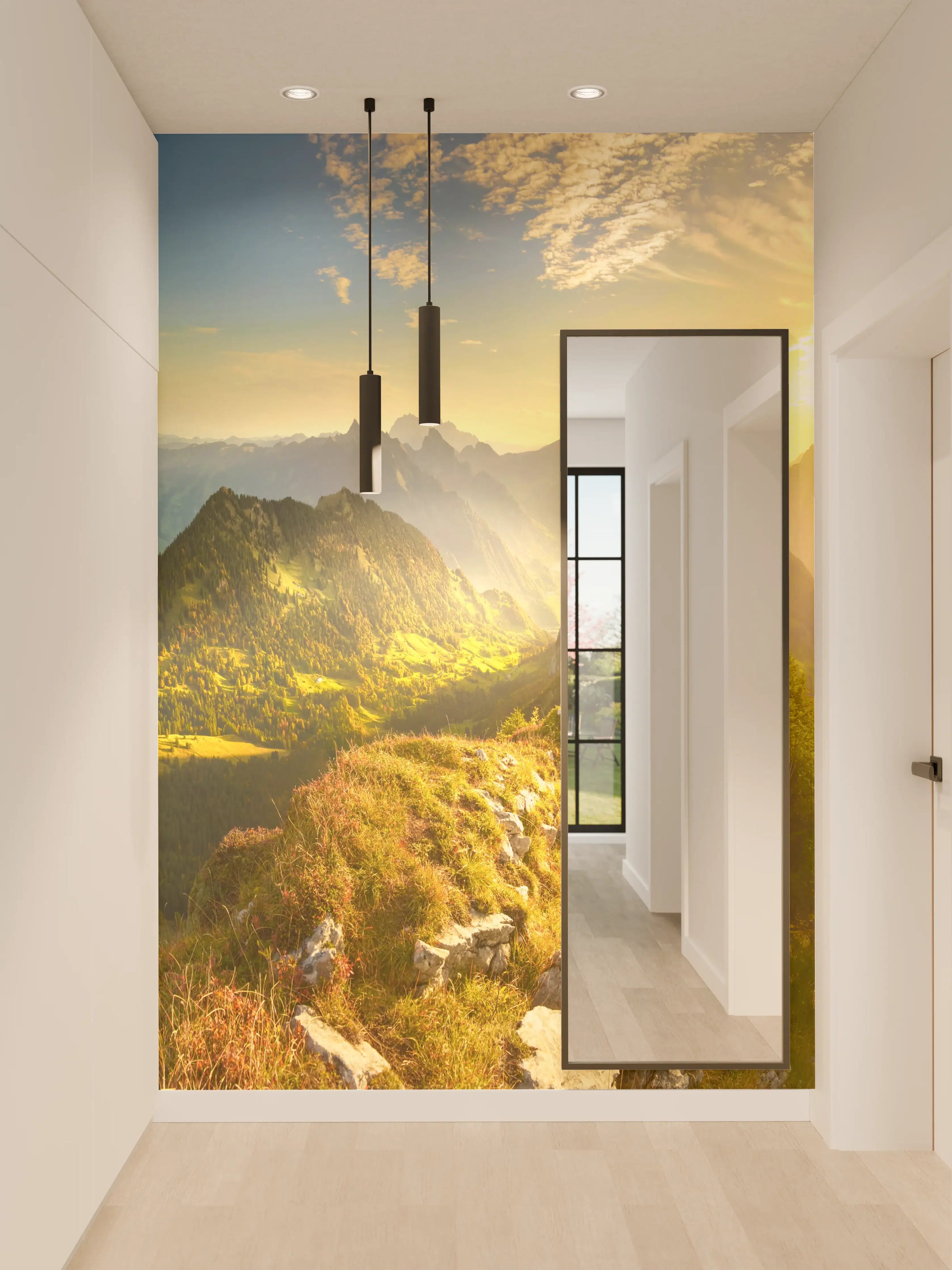 Wandverkleidung Flur - Sonnenaufgang über Schweizer Tal