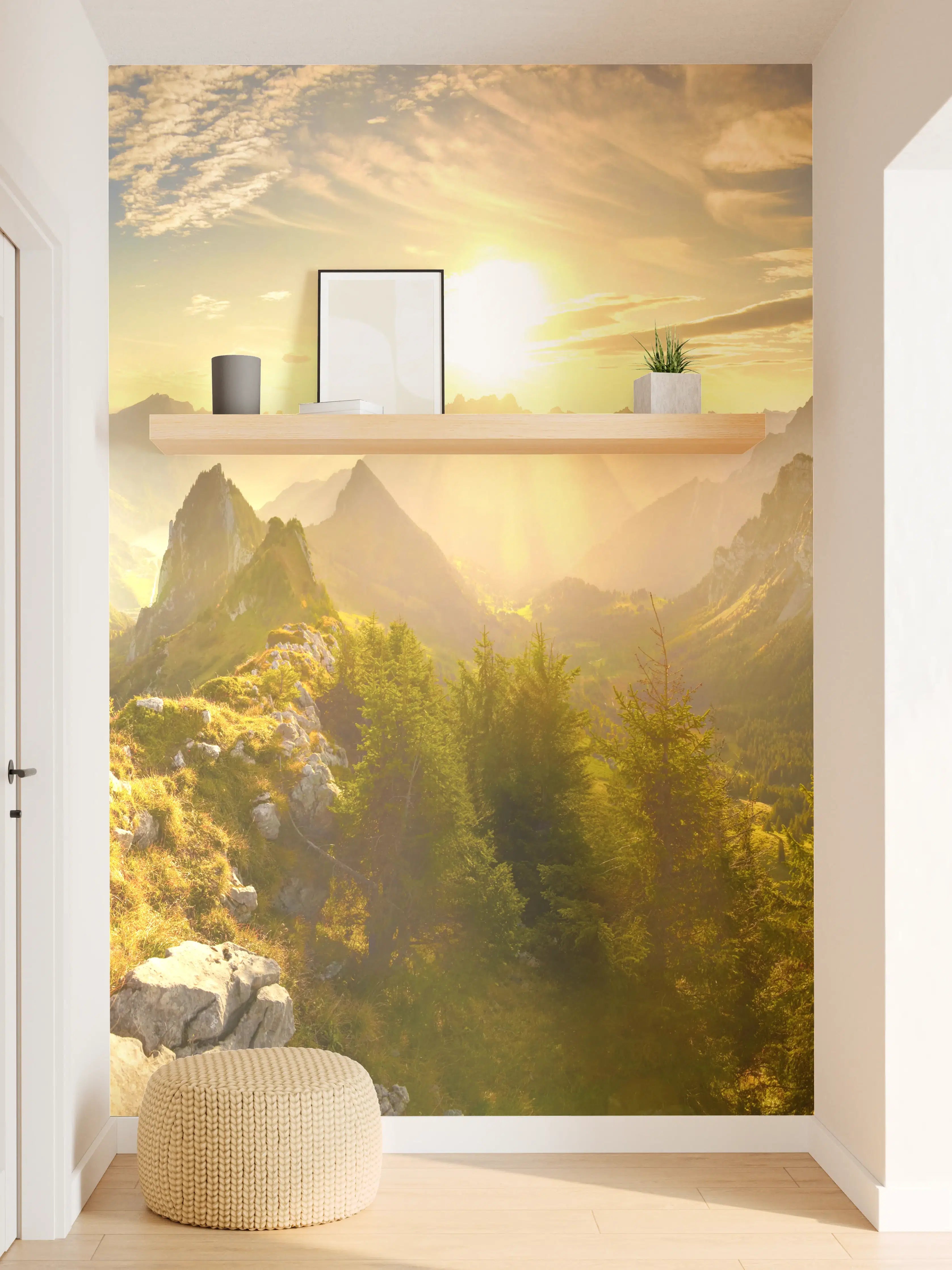 Wandverkleidung Flur - Sonnenaugang über Schweizer Alpen