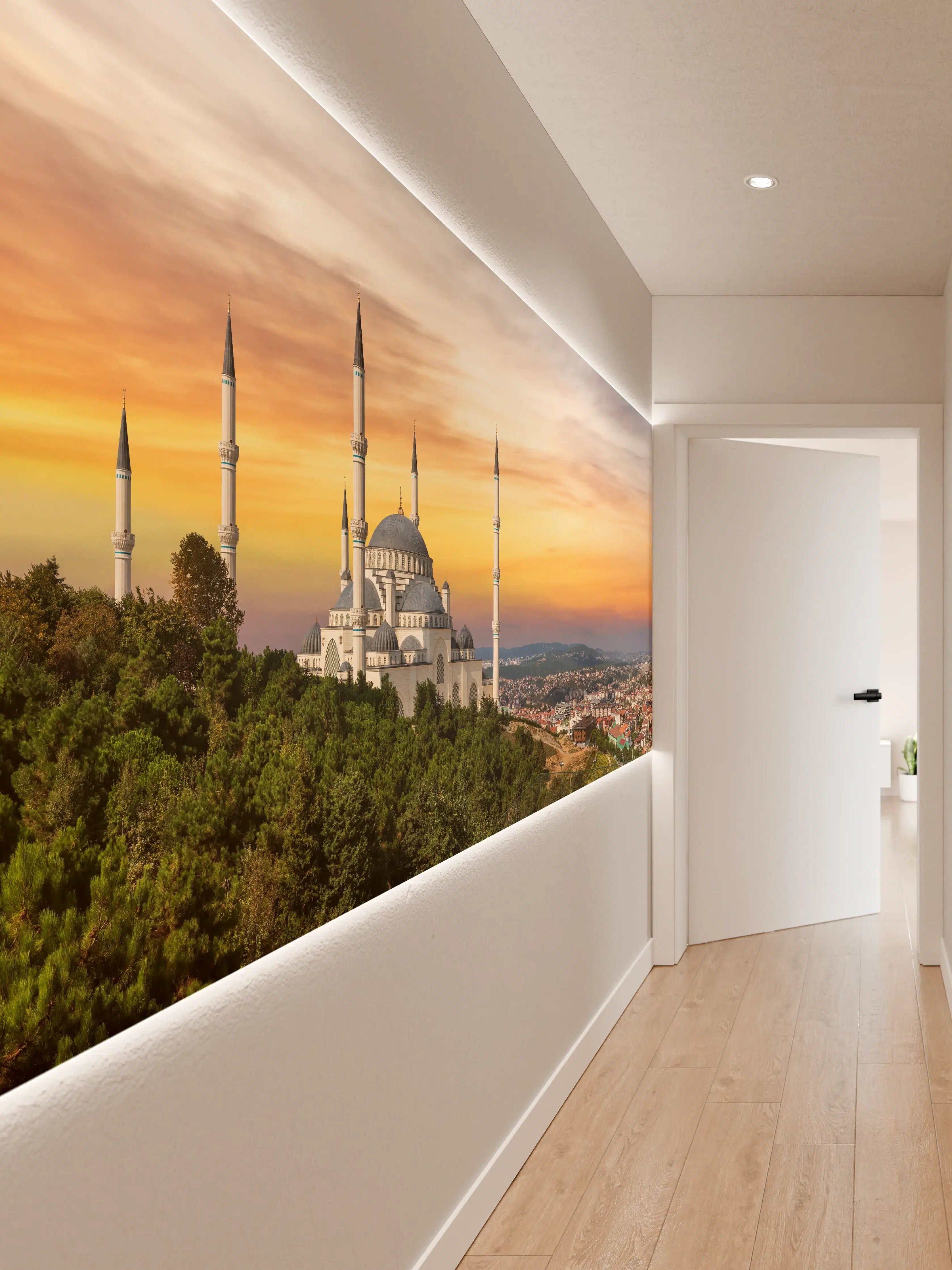 Wandverkleidung Flur - Sonnenuntergang Camlica-Moschee in Istanbul