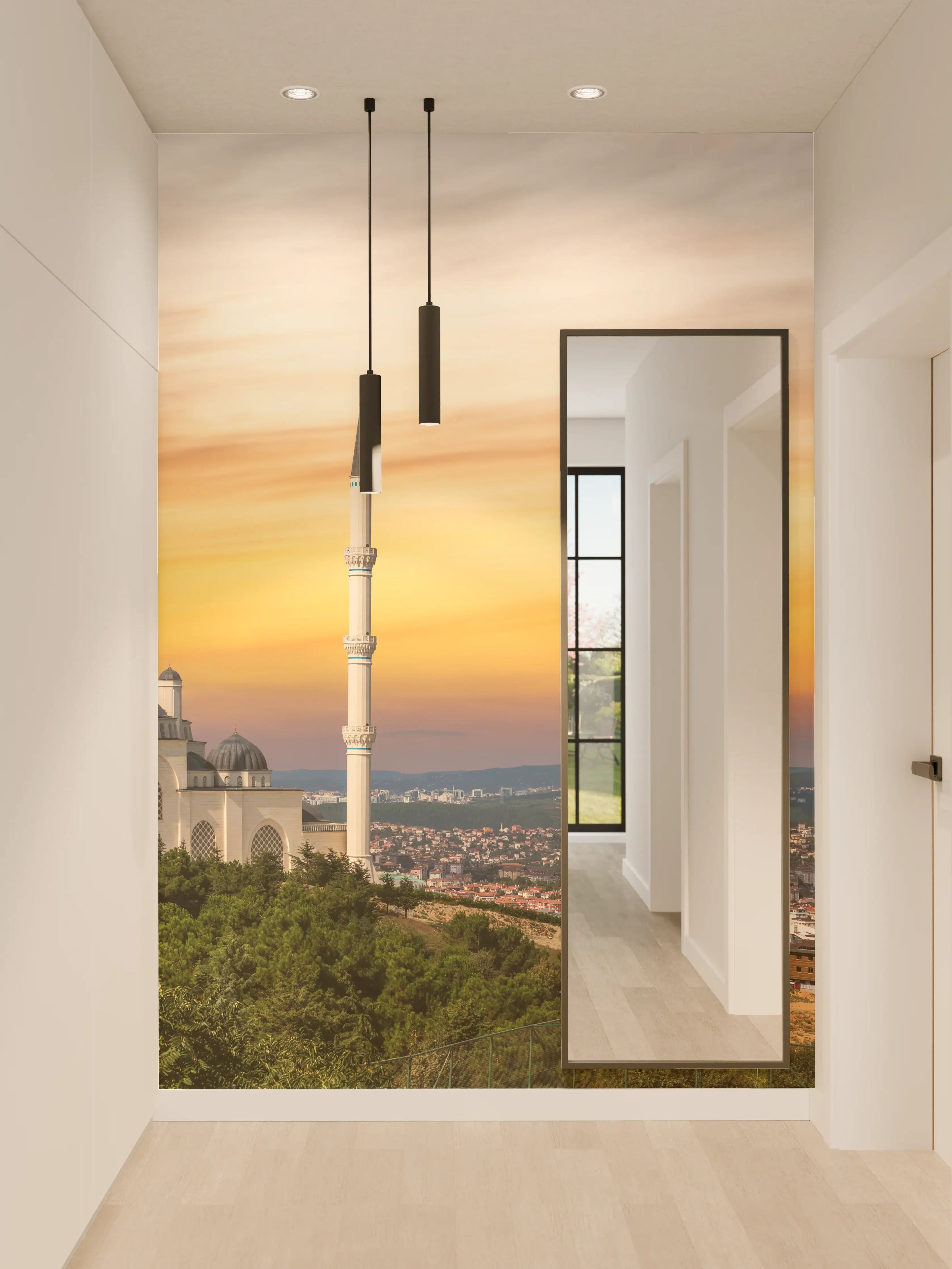 Wandverkleidung Flur - Sonnenuntergang Camlica-Moschee in Istanbul