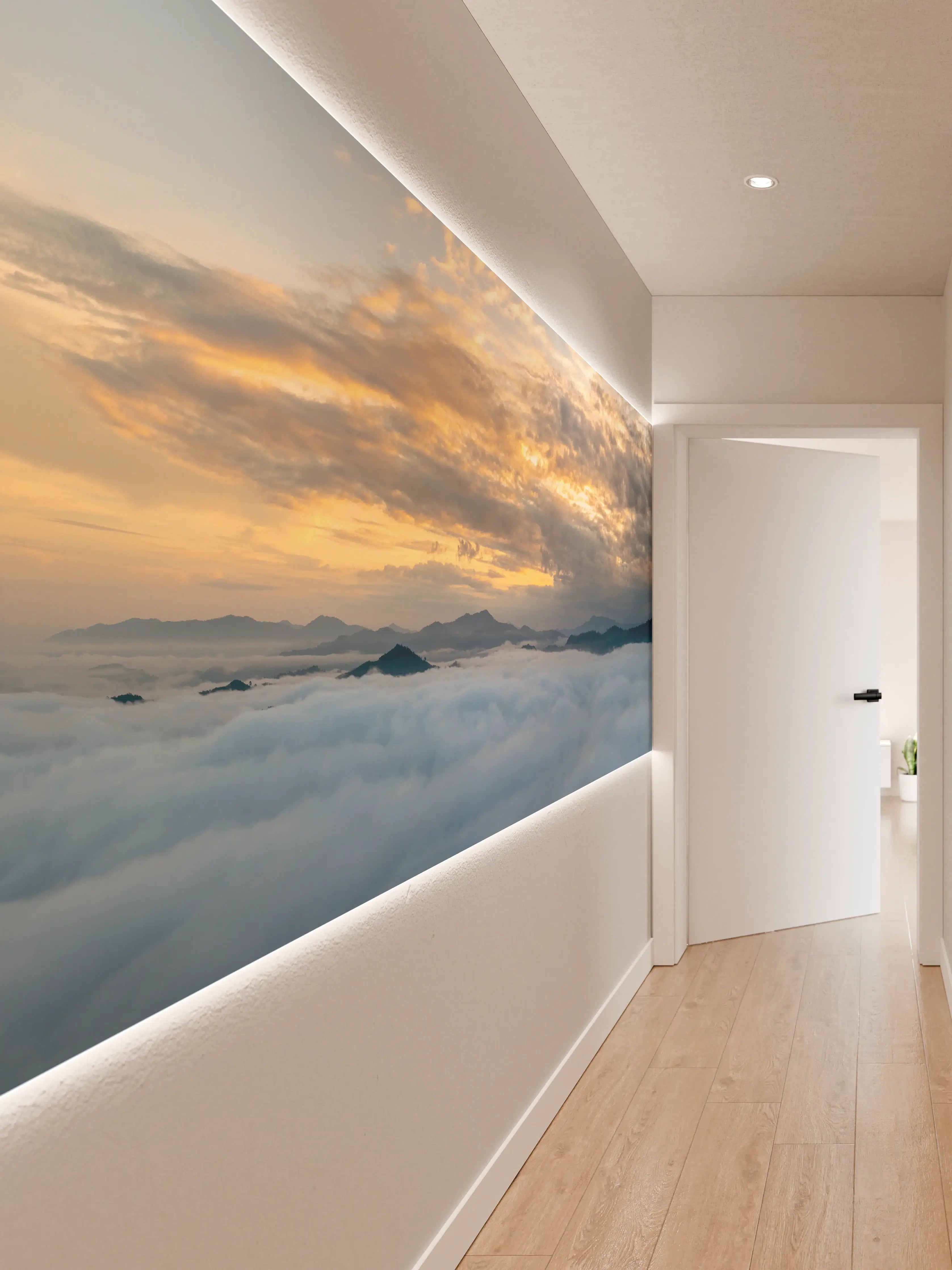 Wandverkleidung Flur - Sonnenuntergang über Wolkenmeer