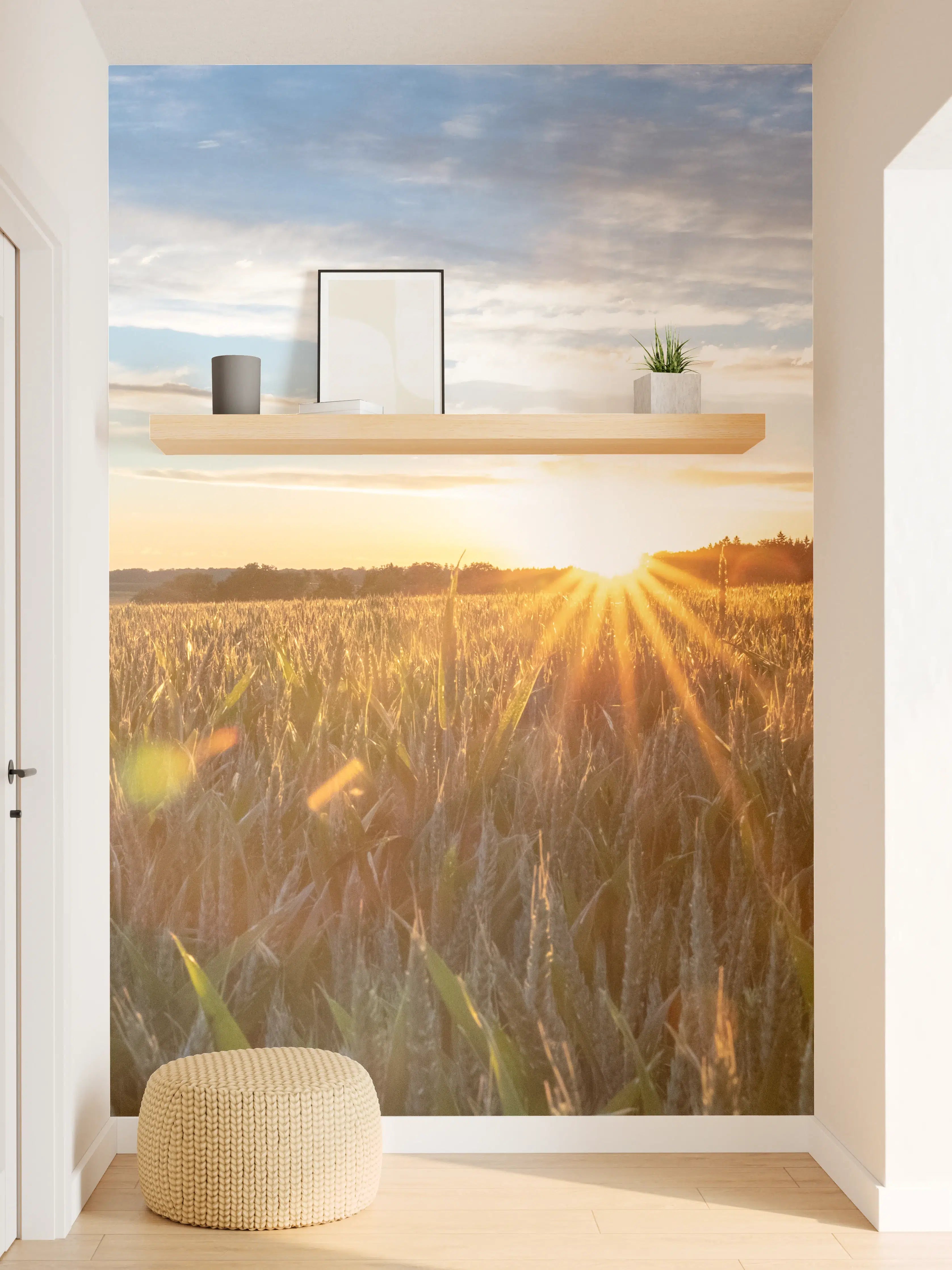 Wandverkleidung Flur - Sonnenuntergang über einem Kornfeld