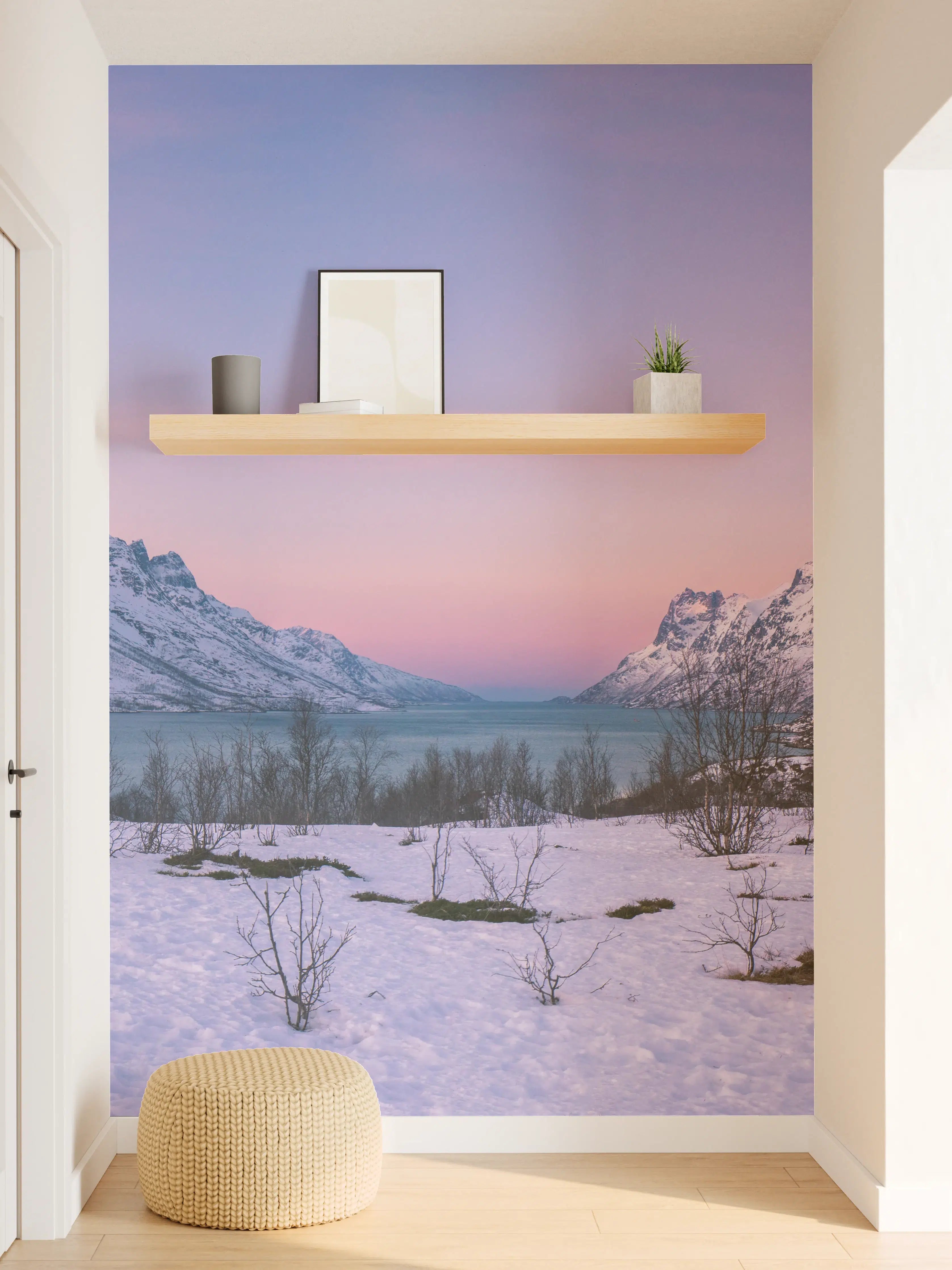 Wandverkleidung Flur - Sonnenuntergang über verschneiten Bergen