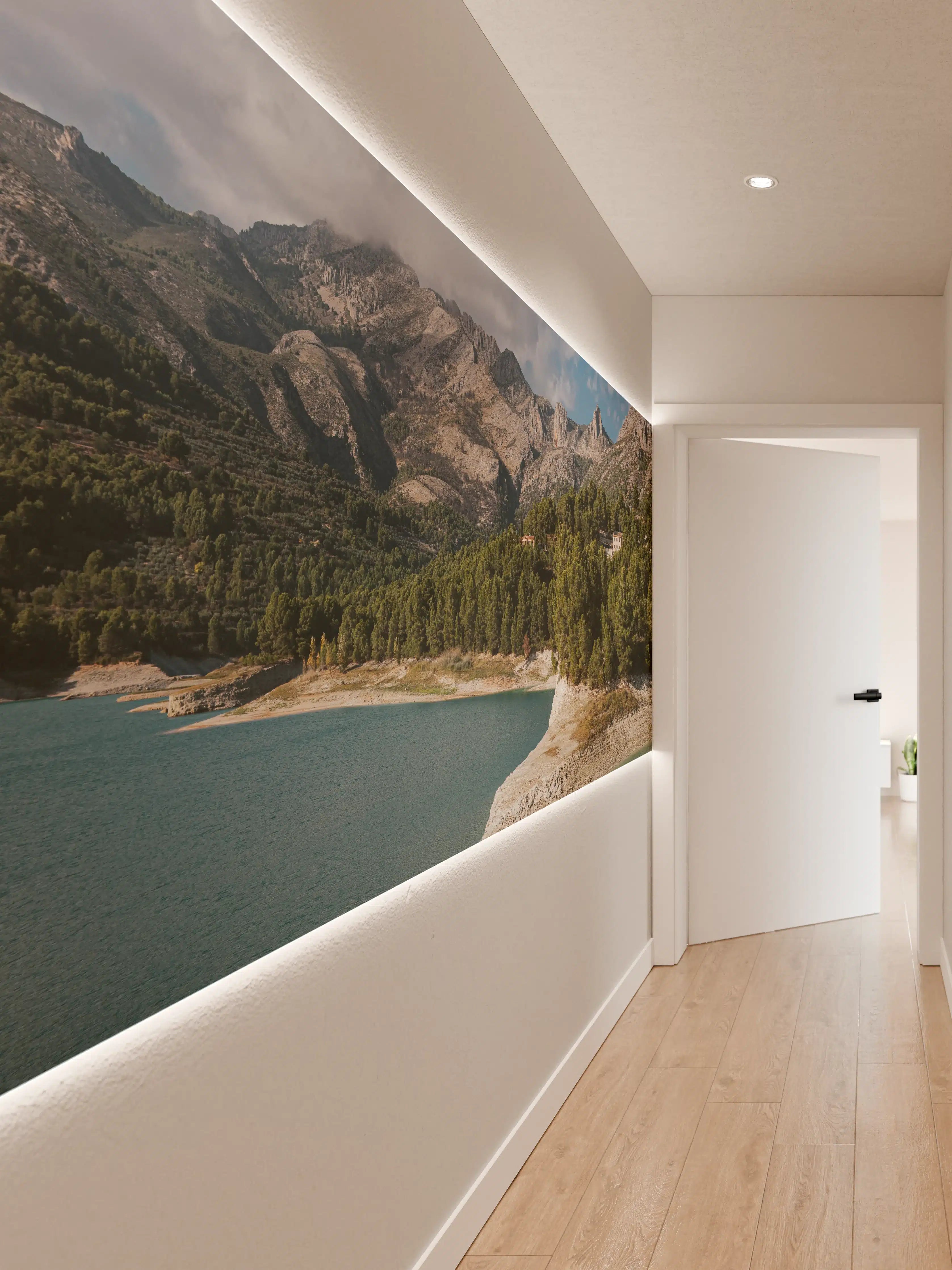 Wandverkleidung Flur - Spektakulärer Bergsee mit umliegenden Bergen